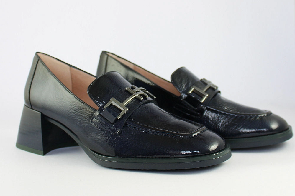 Office Shoes Loafers 'Milan-Sea Blue' Navy Patent Heeled Loafer