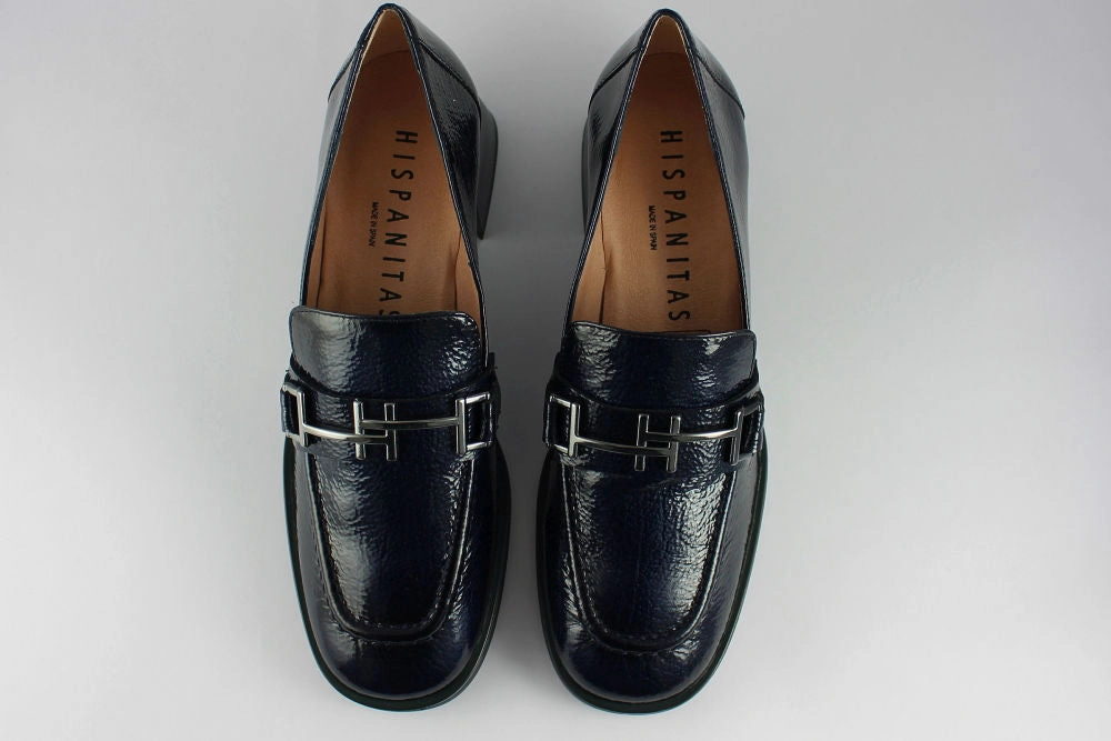 Loafers Outfit Inspo 'Milan-Sea Blue' Navy Patent Heeled Loafer