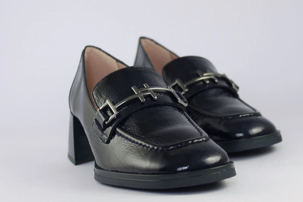 'Milan-Sea Blue' Navy Patent Heeled Loafer Textile Loafers
