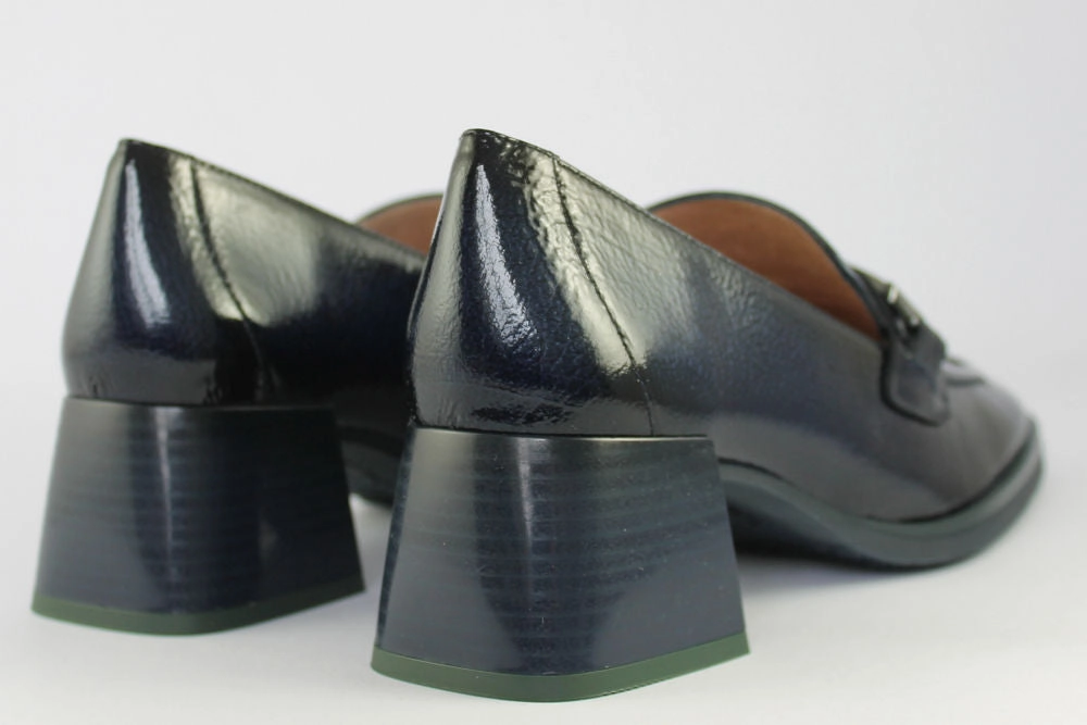 Jennifer Loafers 'Milan-Sea Blue' Navy Patent Heeled Loafer