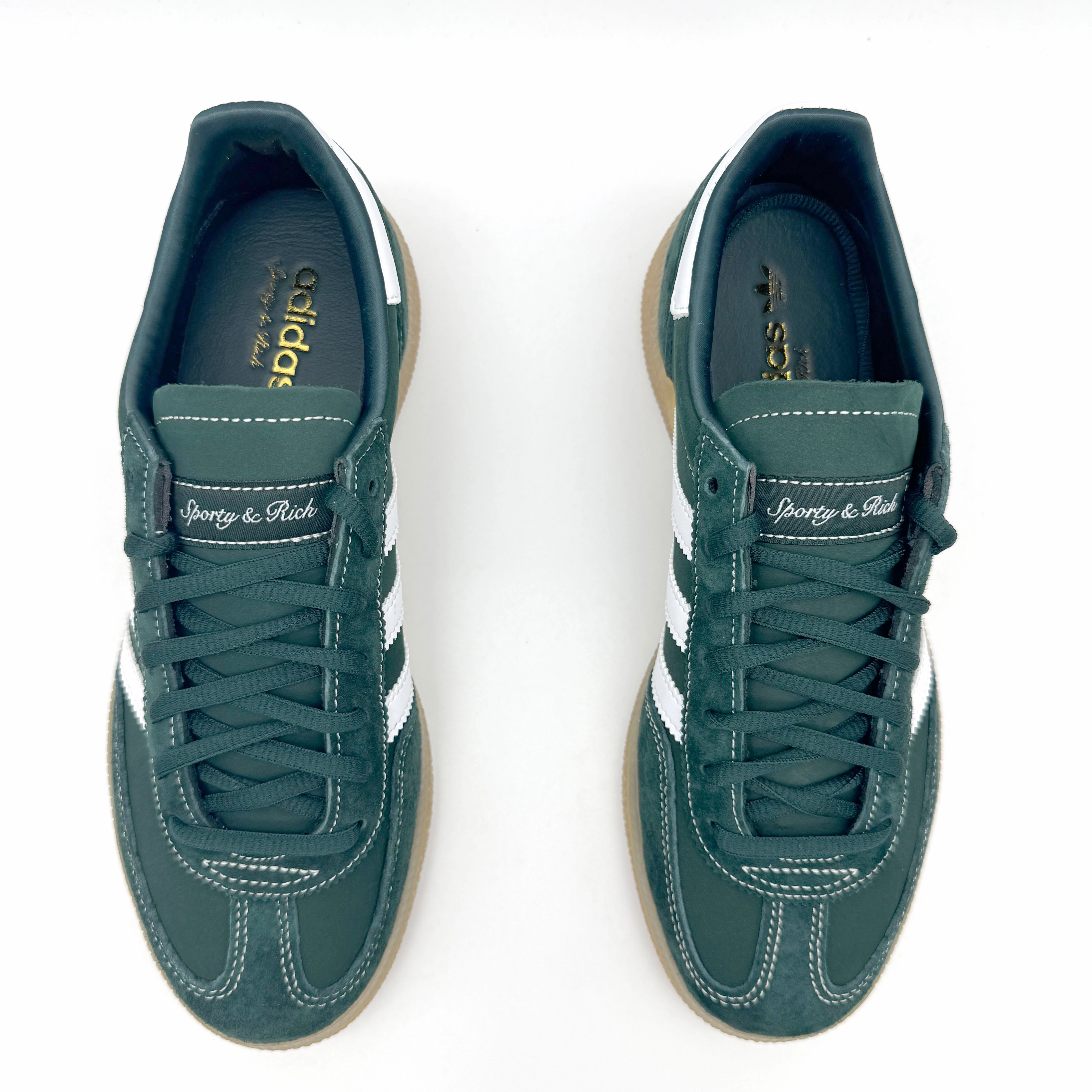 adidas Handball Spezial Sporty & Rich Dark Green Weiße Stoff Sneaker Reinigen Hausmittel