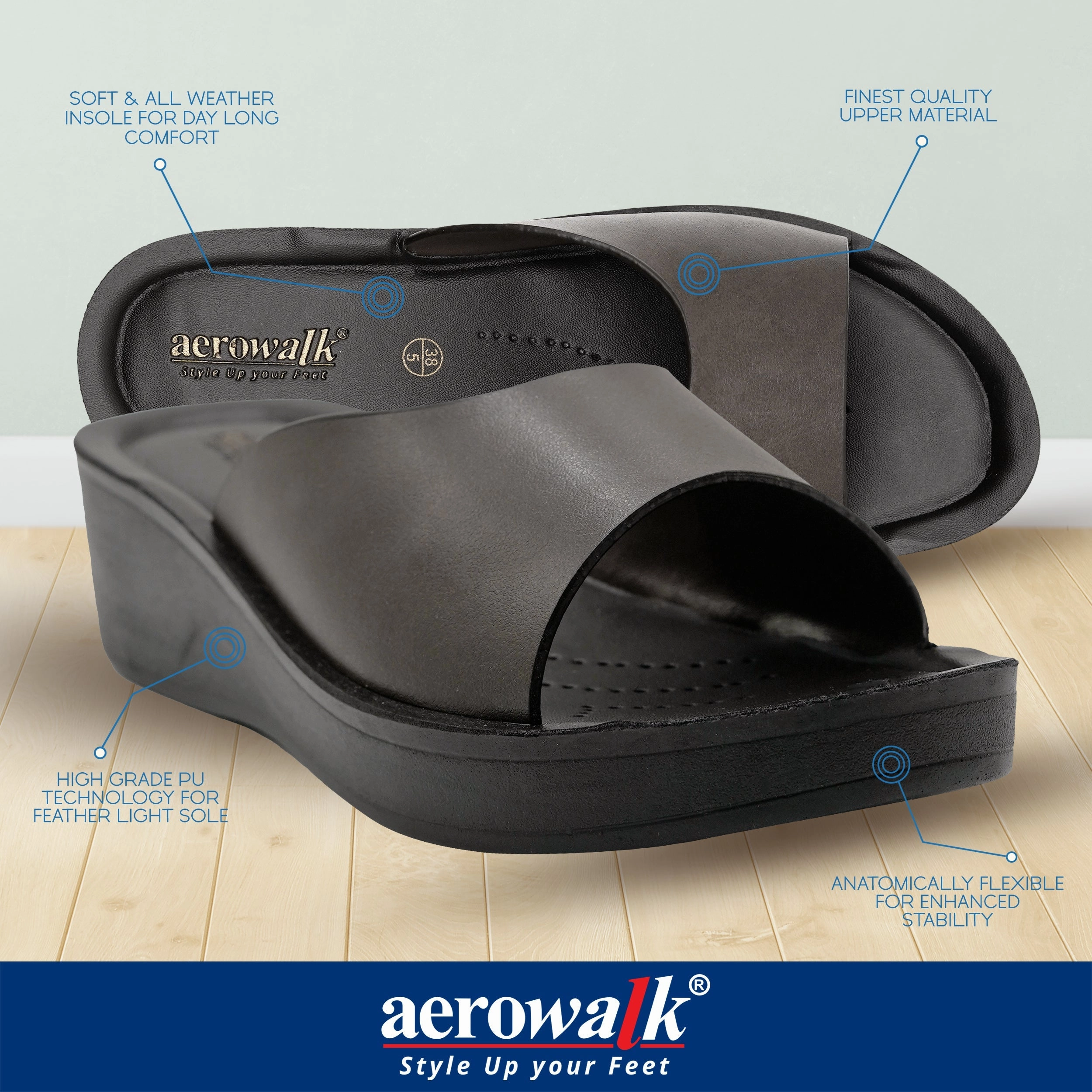 Aerowalk BLACK Slipper with slip-on for female Gesundheitsschuhe Pantoffeln