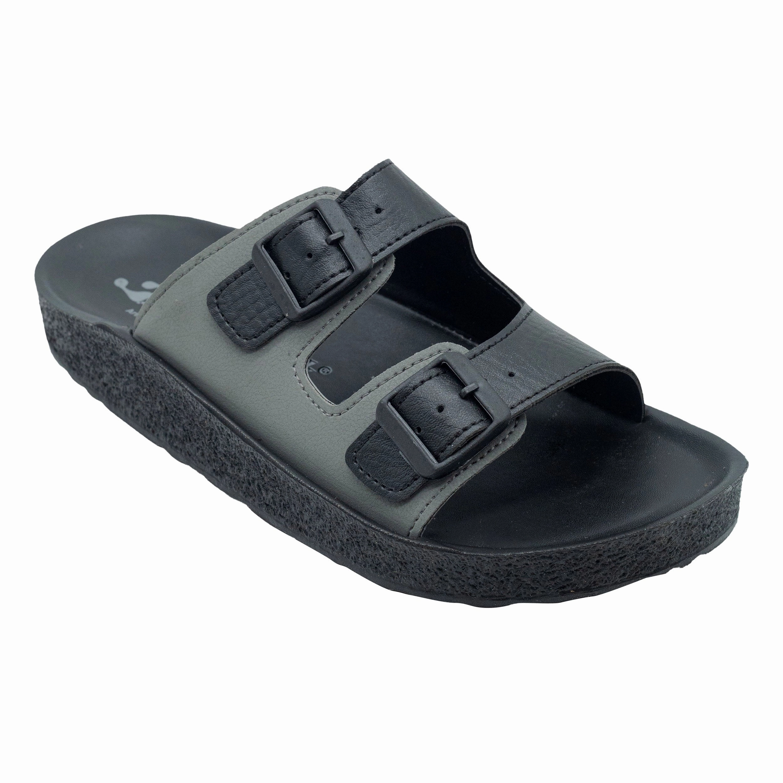 Pantoffeln Für Paare Aerowalk Men Black and Grey Mule Shape Slipper with Double Buckle Styling (KC31_BLK GRY)