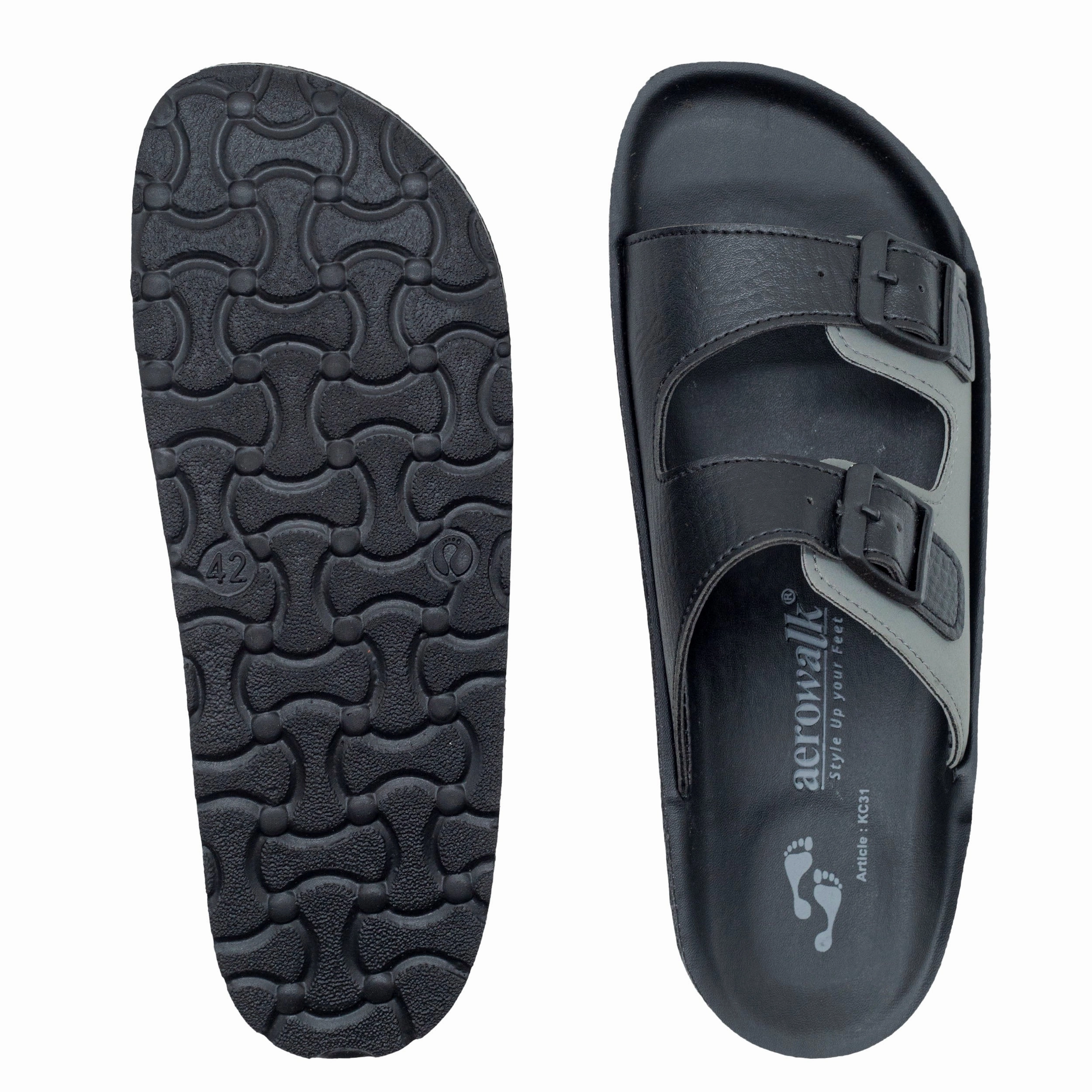 Swiftwater Flip Pantoffeln Aerowalk Men Black and Grey Mule Shape Slipper with Double Buckle Styling (KC31_BLK GRY)