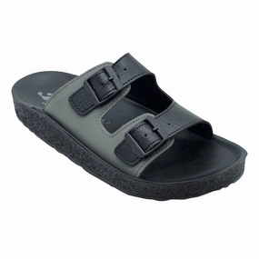 Torben Pantoffeln Aerowalk Men Black and Grey Mule Shape Slipper with Double Buckle Styling (KC31_BLK GRY)