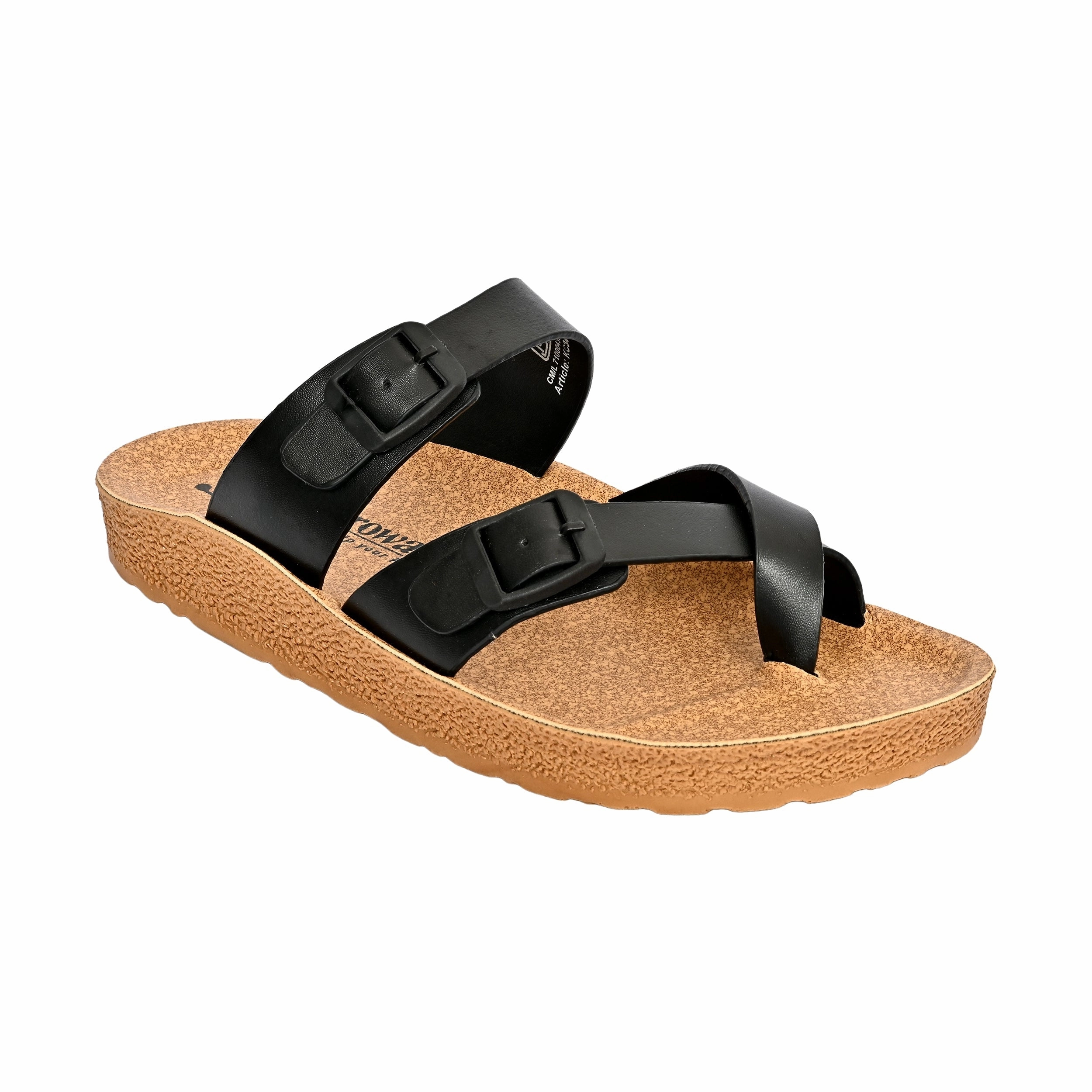 Aerowalk Men Black Loop Toe Slide Slipper with Buckle Styling Upper (KC34_BLACK) Erwachsene Flip Pantoffeln