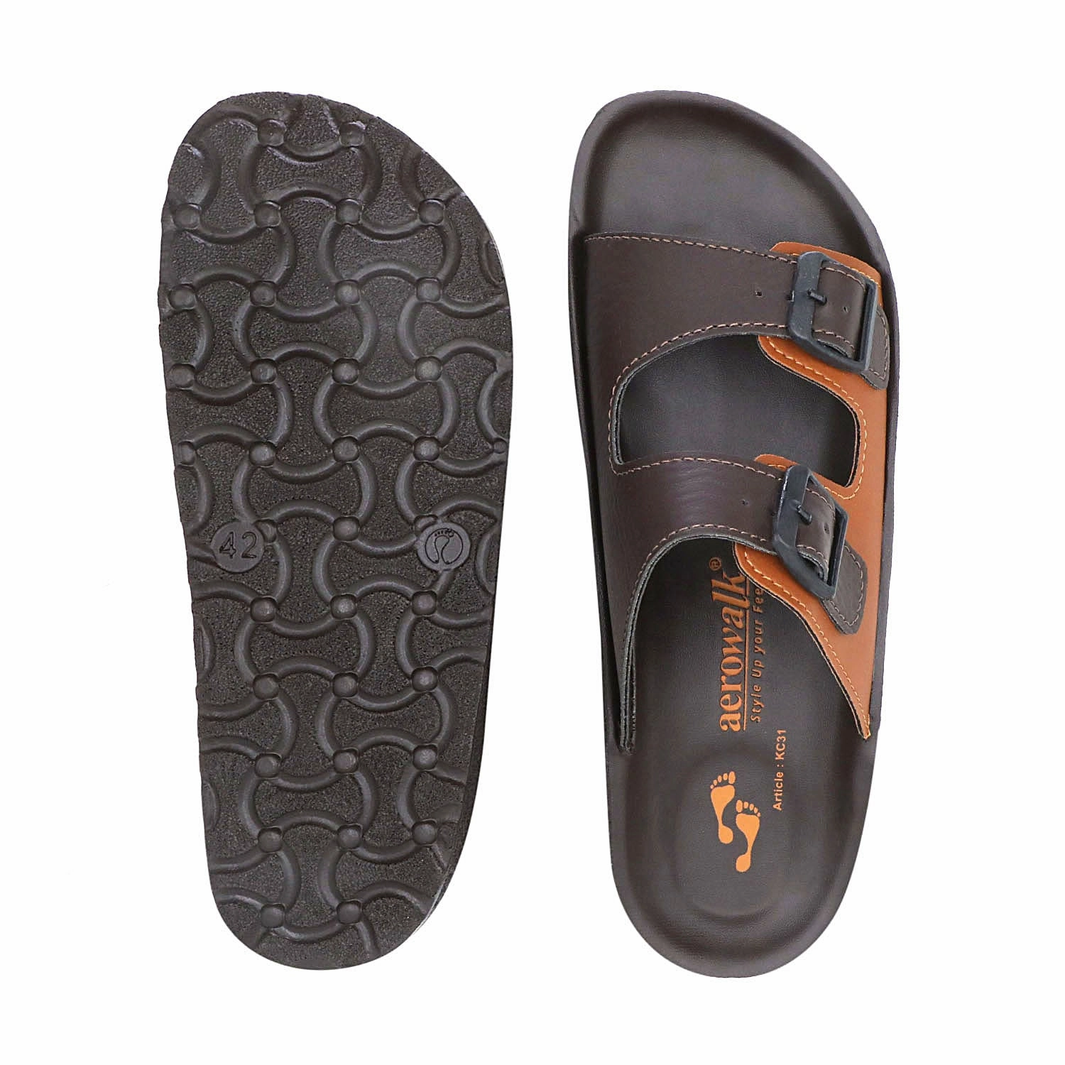 Pantoffeln Kauffmann Aerowalk Men Brown & Tan Mule Shape Slipper with Double Buckle Styling (KC31_BROWN TAN)