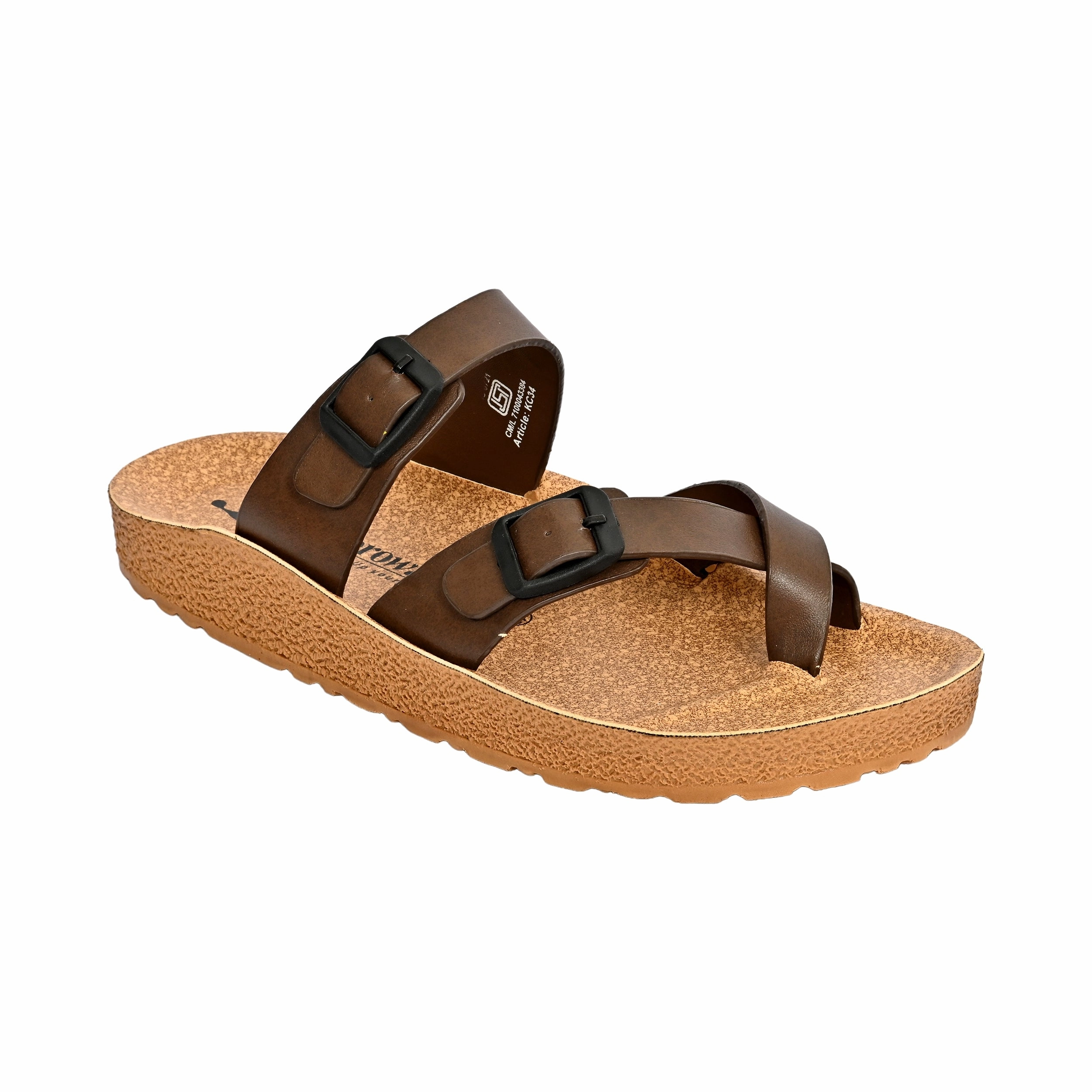 Aerowalk Men Brown Loop Toe Slide Slipper with Buckle Styling Upper (KC34_BROWN) Orthopädische Pantoffeln