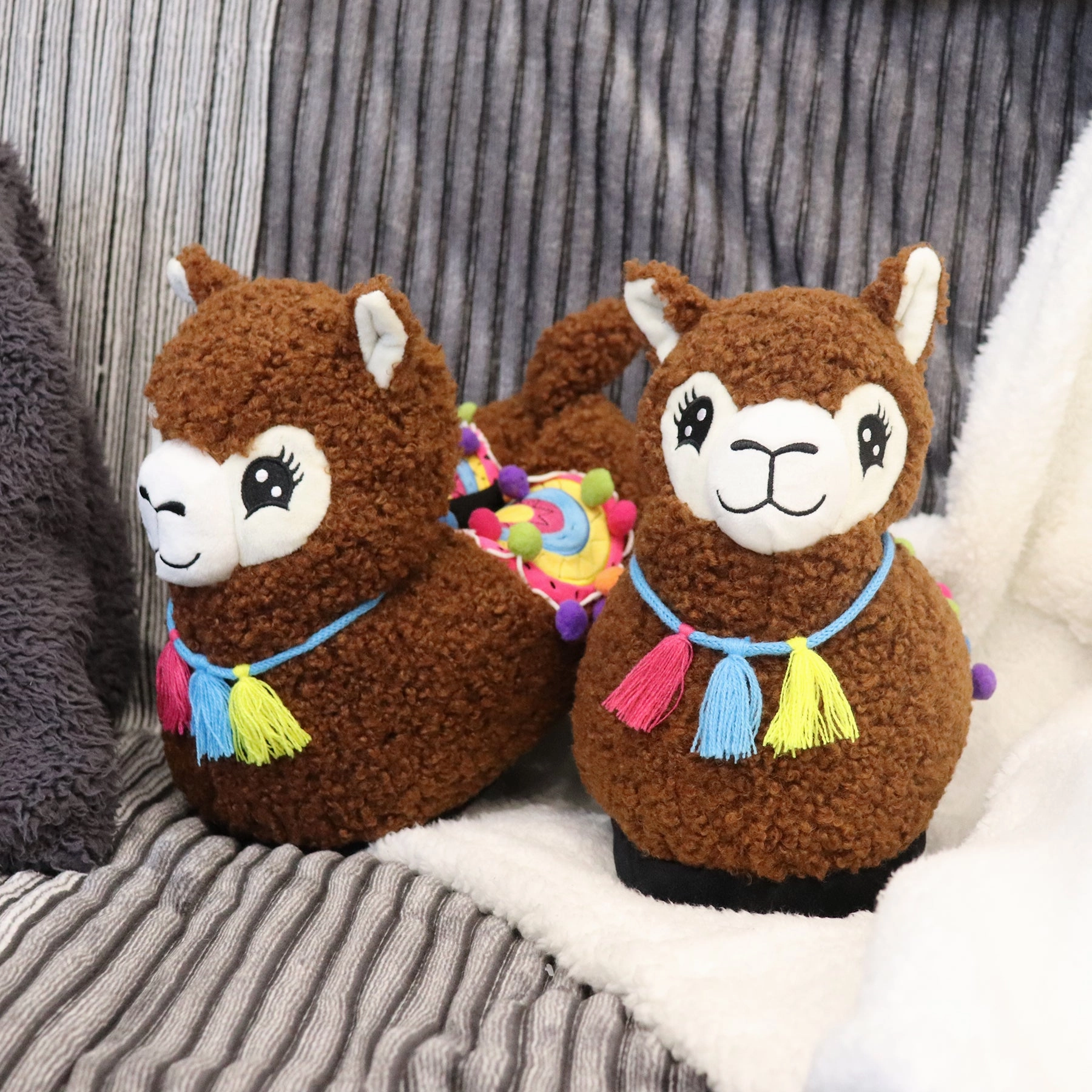 Alpaka Plsch Hausschuhe SLOFFIES, One Size Erwachsene Pantoffeln Heizbar