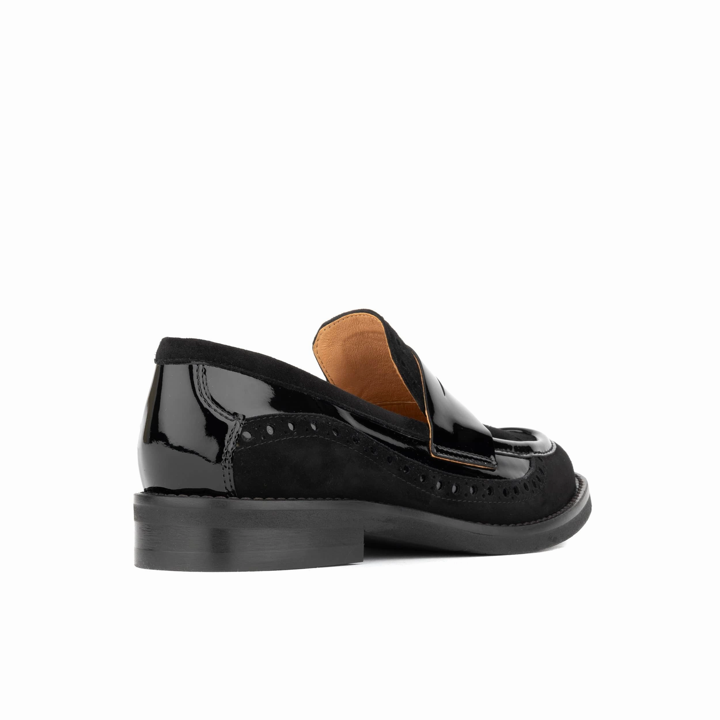 Angelina - Black - Women's leather almond toe penny loafer with broguing Santoni Loafers Sale