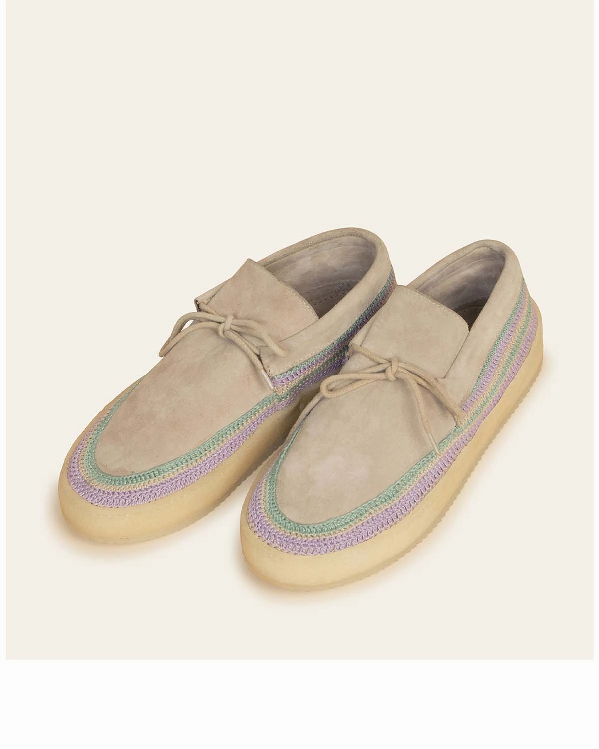 Laidback London Komo Crepe Sand Suede Lilac Lederschuhe Mit Schnalle Flach