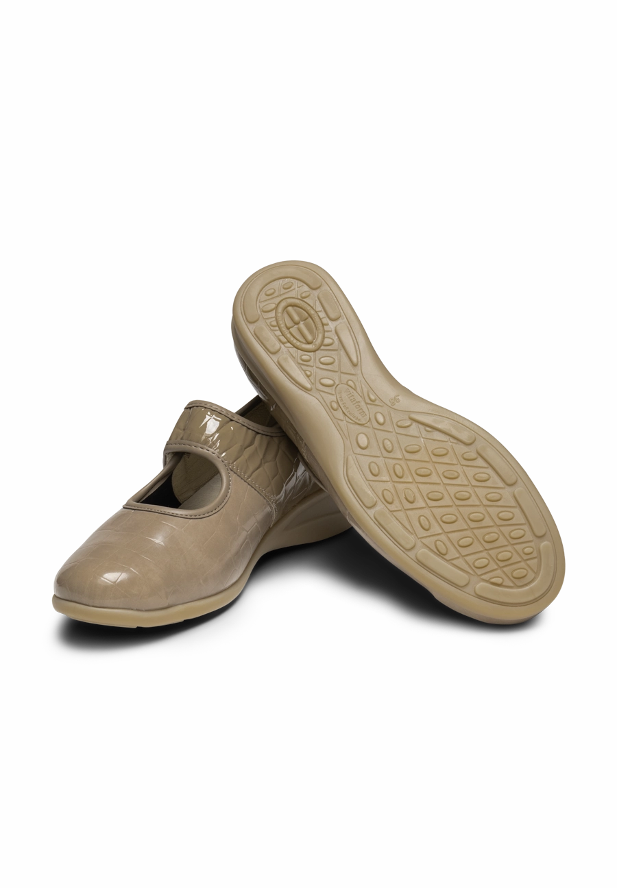 Sommer Lederschuhe Halb anschmiegsamer Mary-Jane Krokolack-Stretch