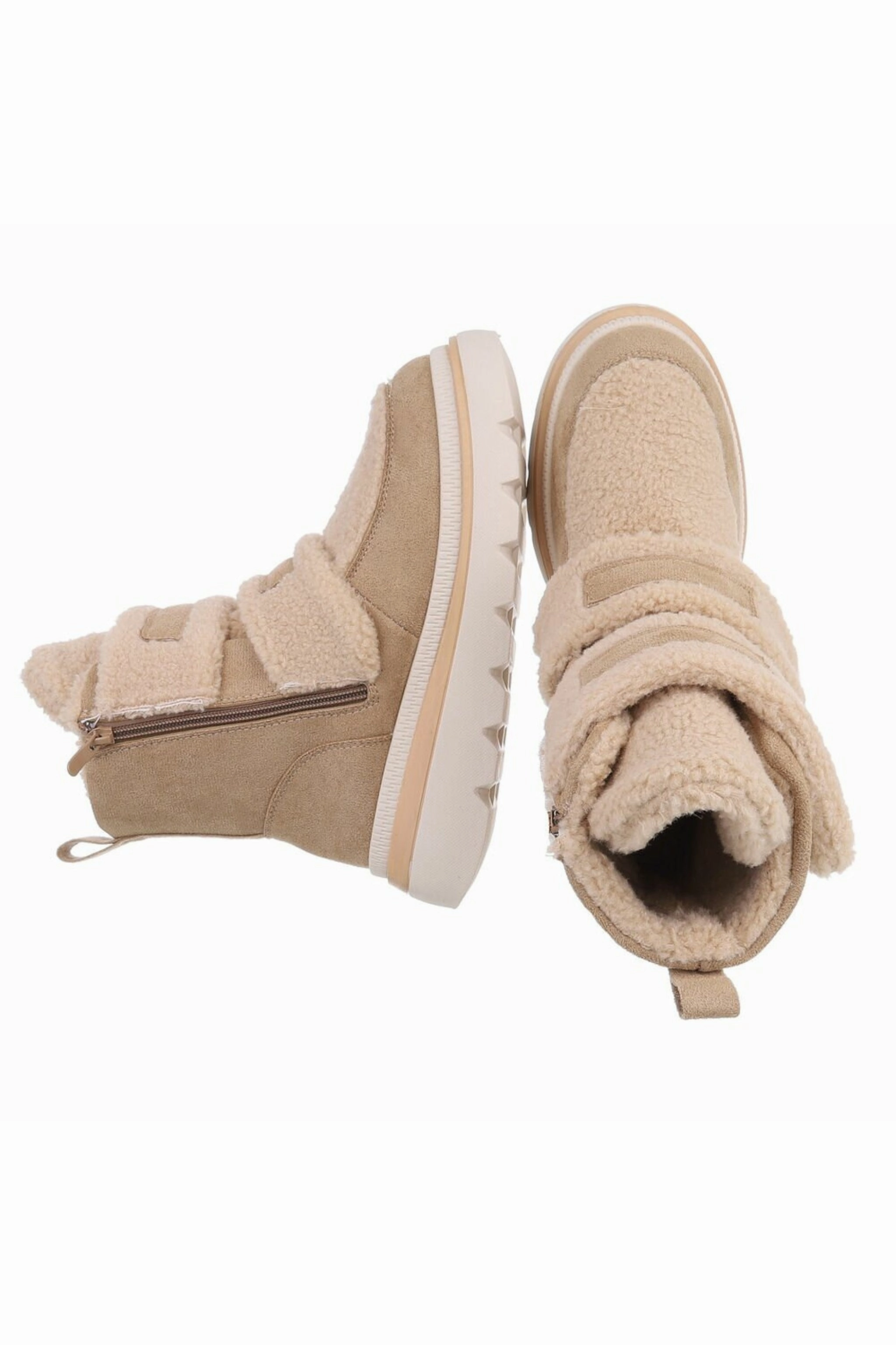 Teddy Stiefel mit Klett, beige Sneaker Socken Herz