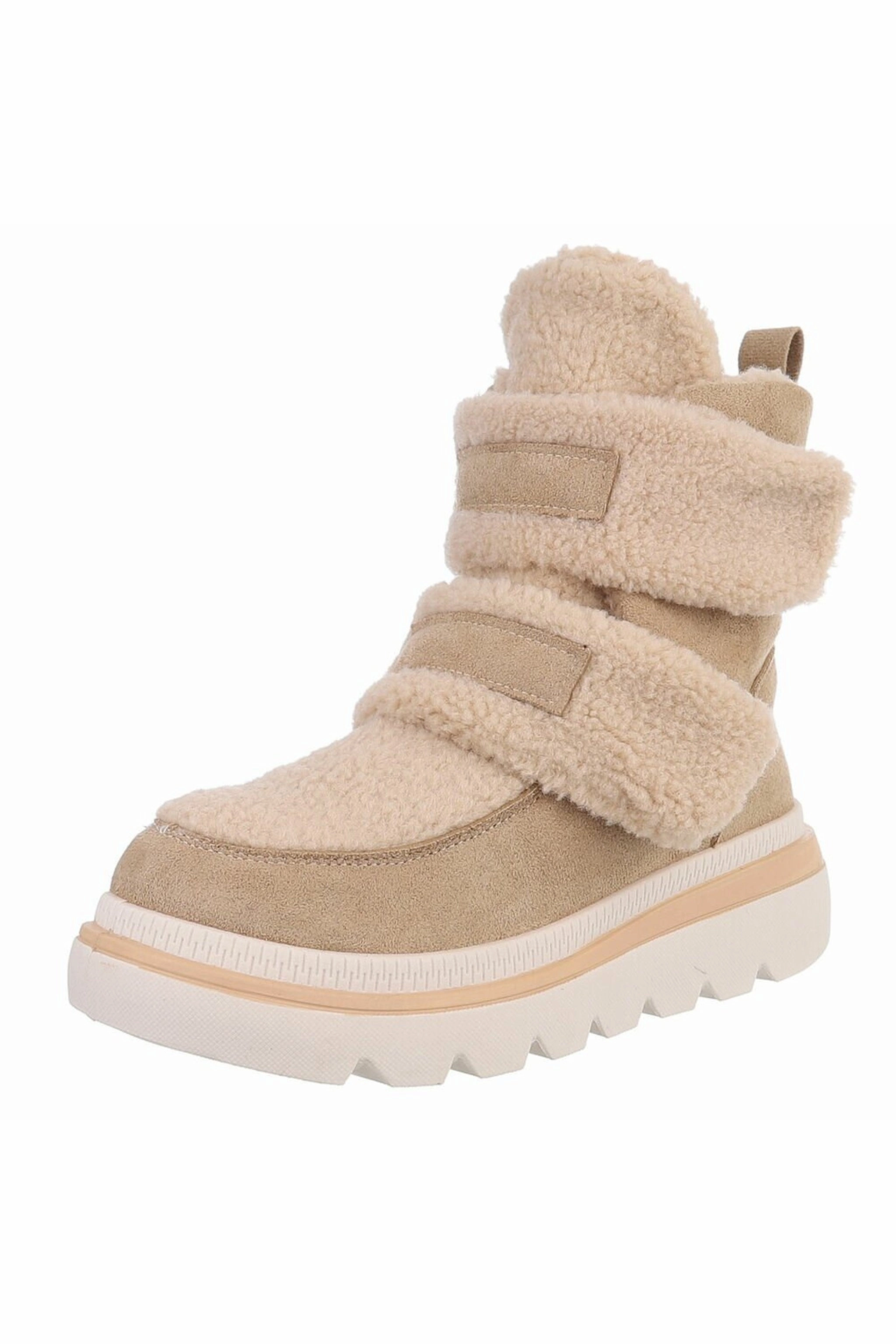 Teddy Stiefel mit Klett, beige All Leather Sneaker
