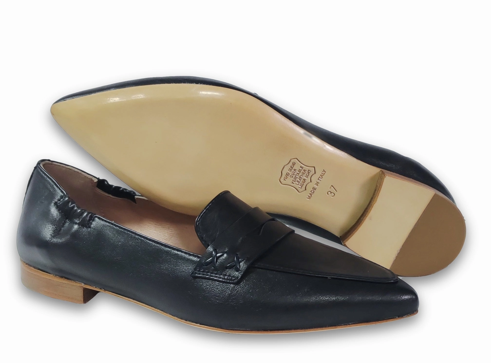 Ballerina Dora Navy Adrian Yellow Stitch Leather Tassel Loafers