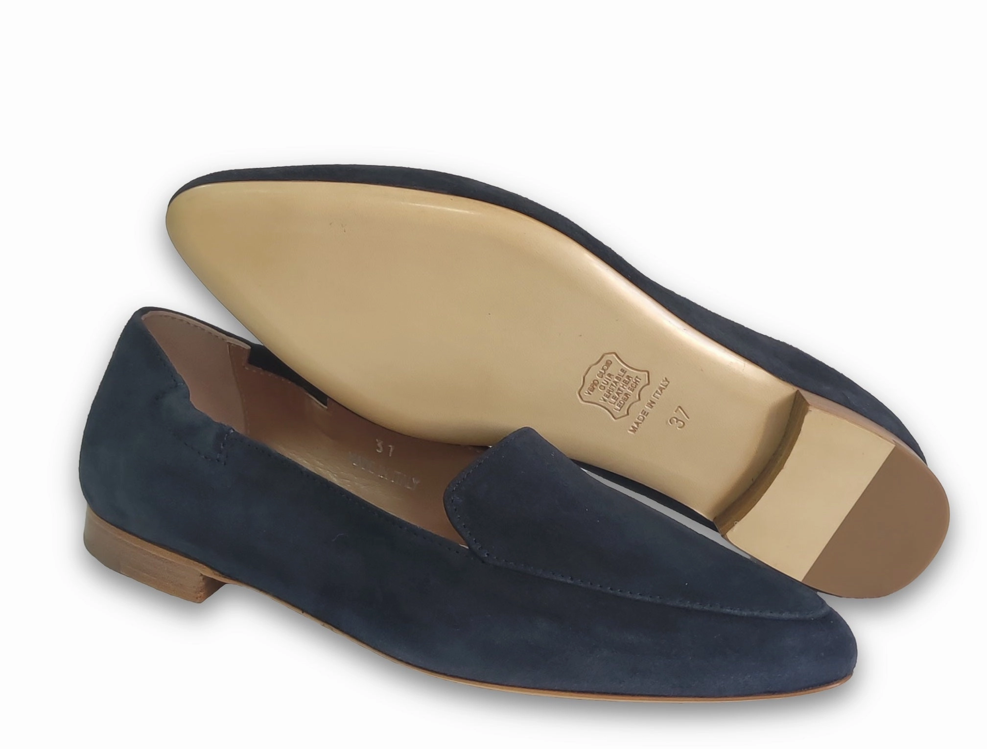 Ballerina Suede Navy Ladies Metallic Loafers