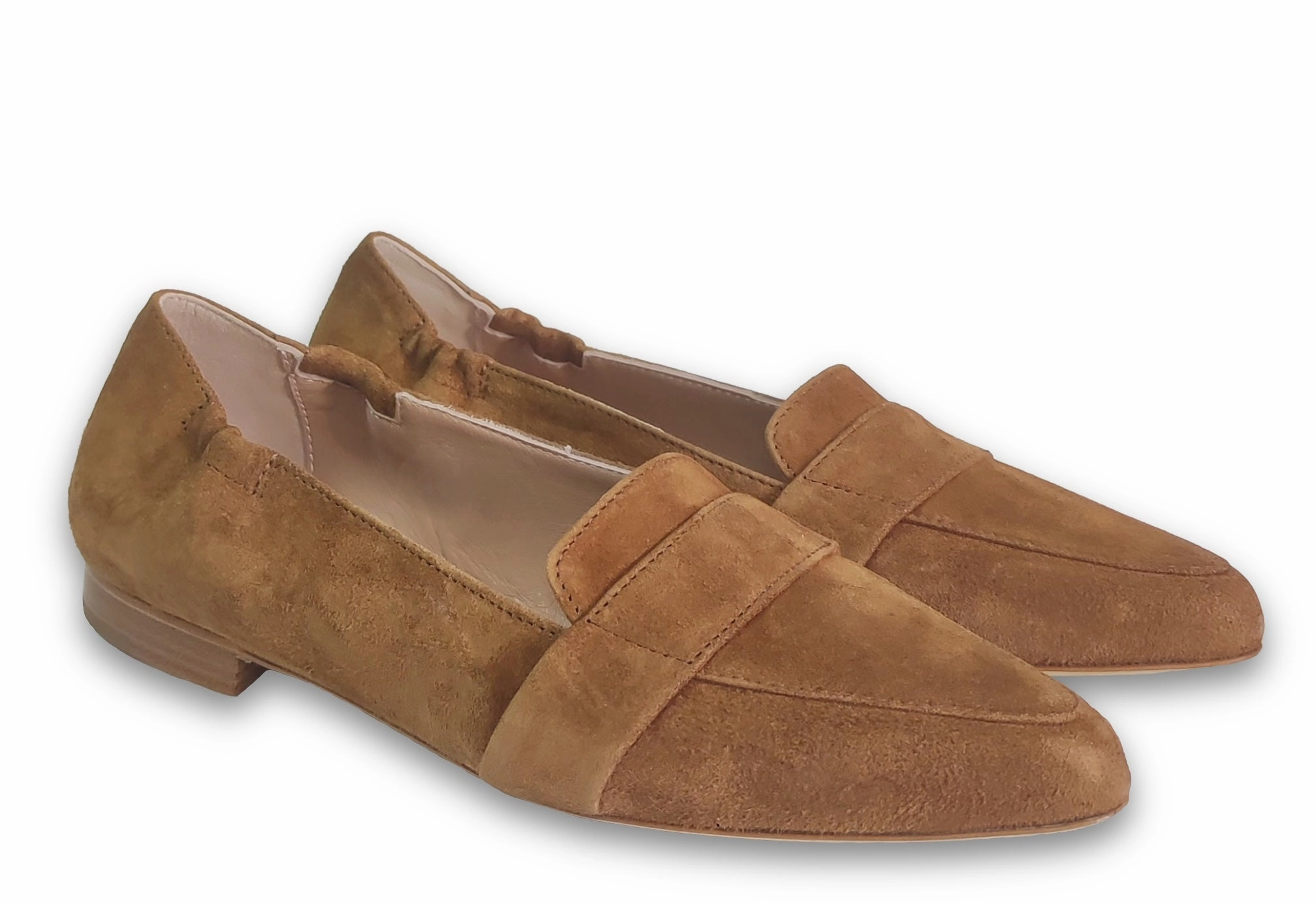 Ballerina Suede Tabacco Loafers With A Heel