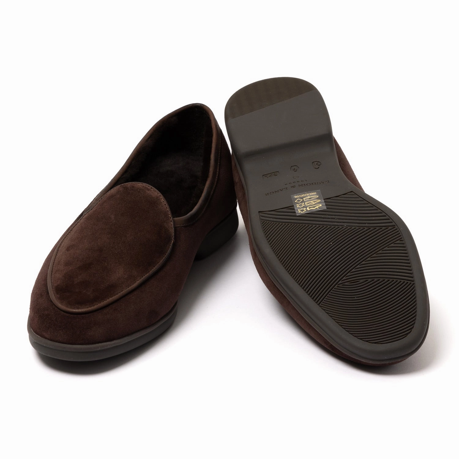 Brown White Loafers Baudoin & Lange x MJ: Stride-Loafer "Shearling" aus Kalbsvelours - Handmade