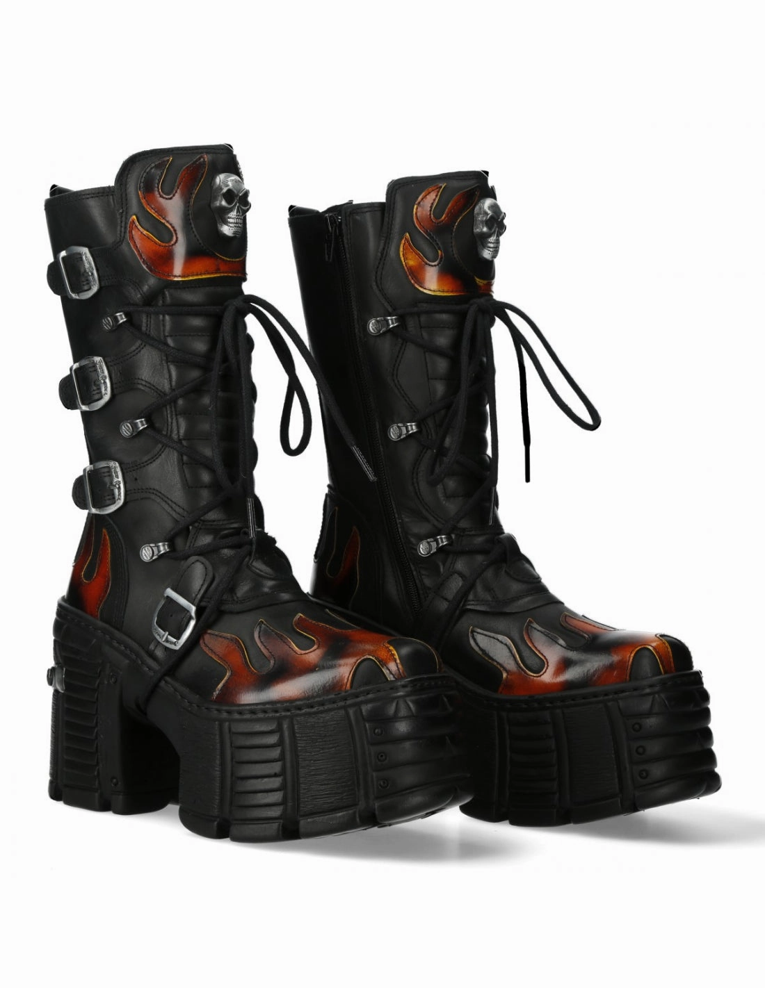 New Rock M-TM543-C1 Plateau Echtleder Boots Schwarz MAX Flammen Digel Stiefel