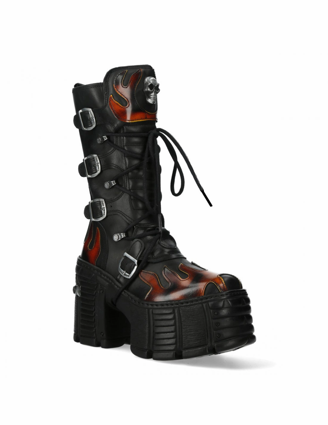 New Rock M-TM543-C1 Plateau Echtleder Boots Schwarz MAX Flammen Clara Barson Stiefel