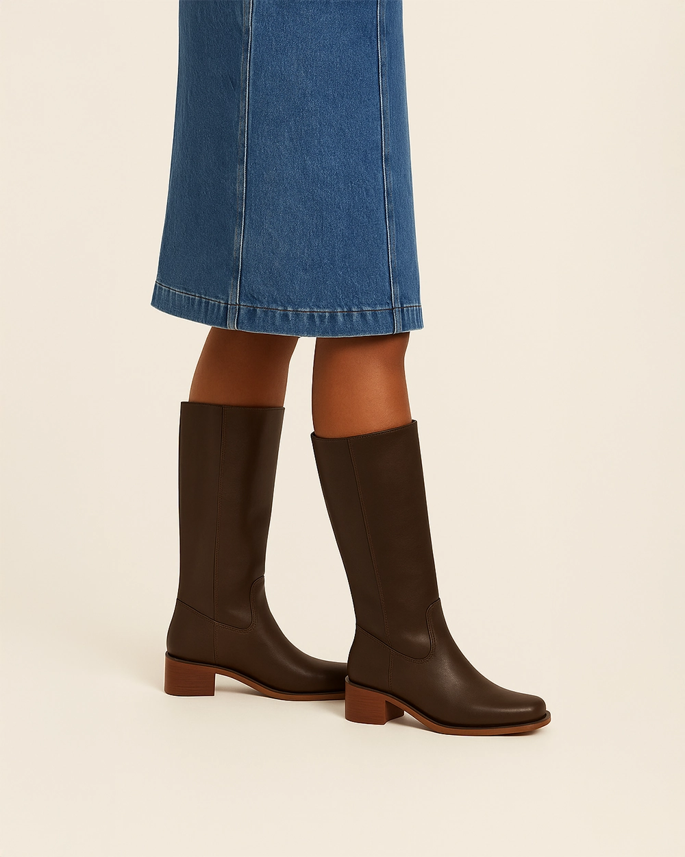 Blockabsatz kniehohe Stiefel mit rundem Zehenbereich Stiefel Beige