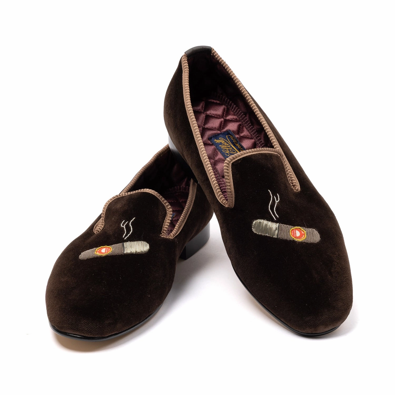 Brauner Albert-Samtslipper "Cuban Cigar" mit Ledersohle Pantoffeln Größe 50