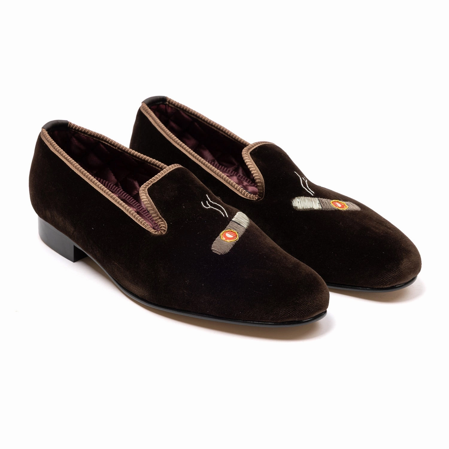 Kollegah Pantoffeln Brauner Albert-Samtslipper "Cuban Cigar" mit Ledersohle