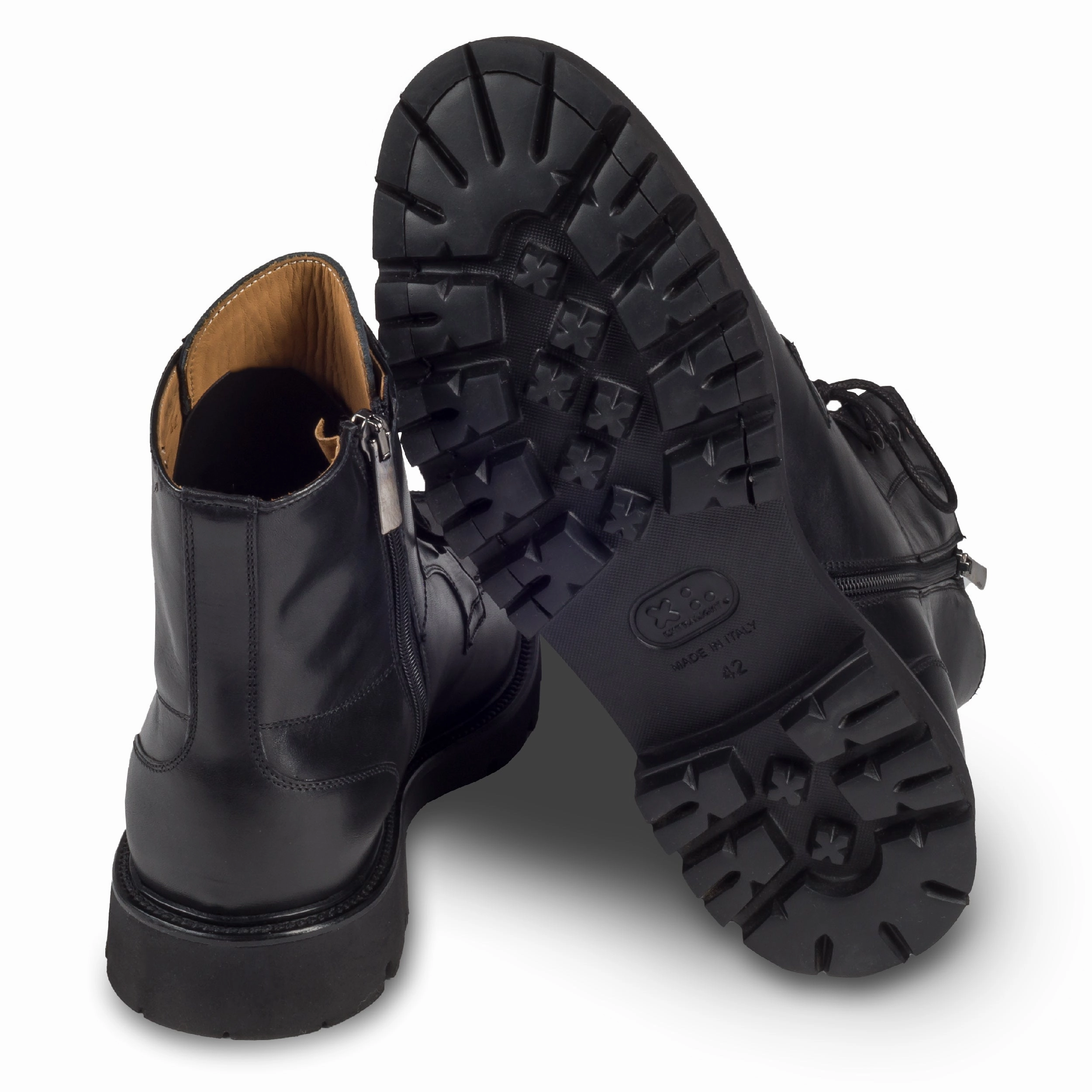 Trendige Stiefeletten BRECOS Schnrstiefelette Herren mit Reiverschlu, schwarz - Kalbsleder, Split-Toe Derby, durchgenht