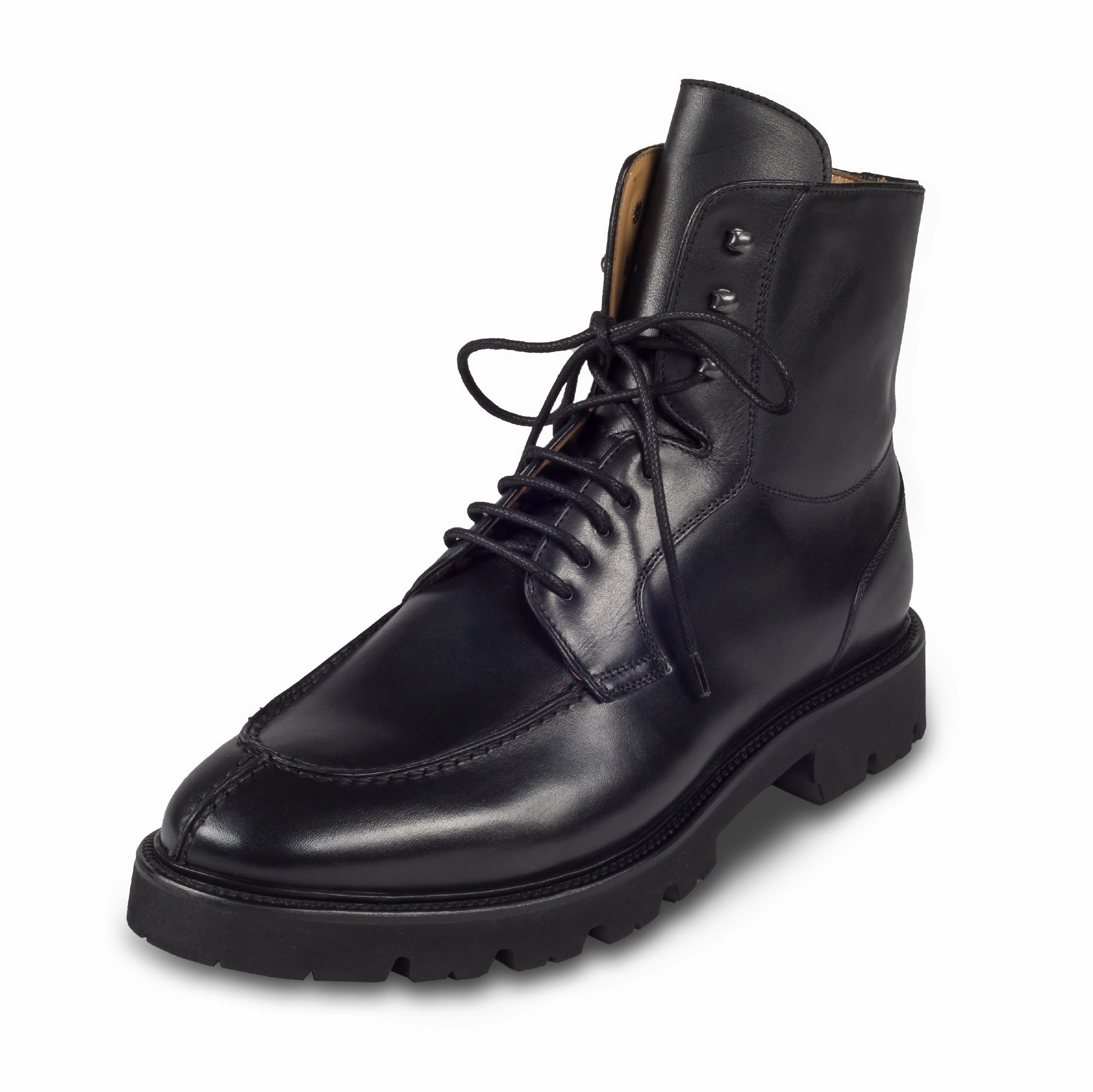 BRECOS Schnrstiefelette Herren mit Reiverschlu, schwarz - Kalbsleder, Split-Toe Derby, durchgenht Esprit Schuhe Stiefeletten