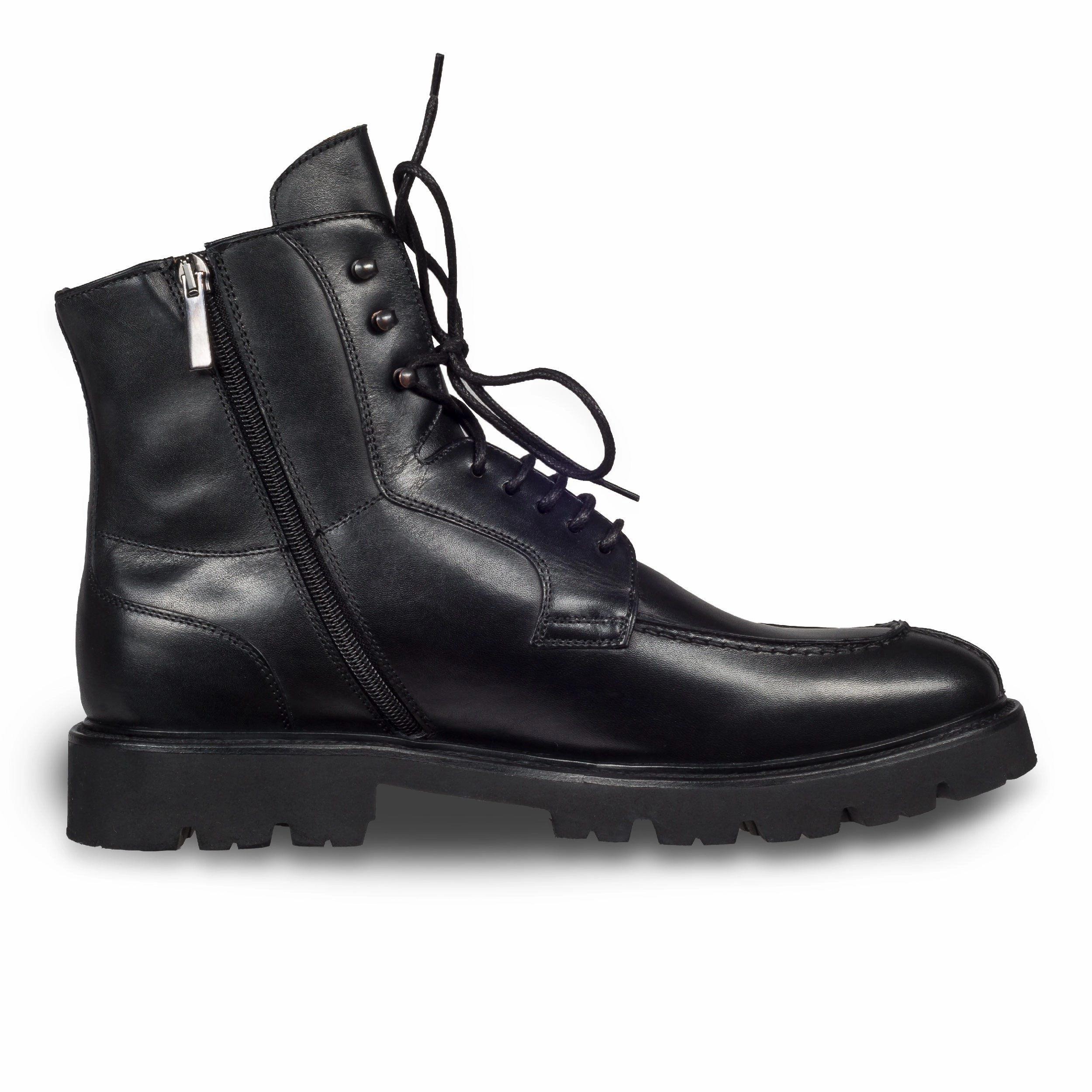 BRECOS Schnrstiefelette Herren mit Reiverschlu, schwarz - Kalbsleder, Split-Toe Derby, durchgenht Stiefeletten Ohne Reißverschluss