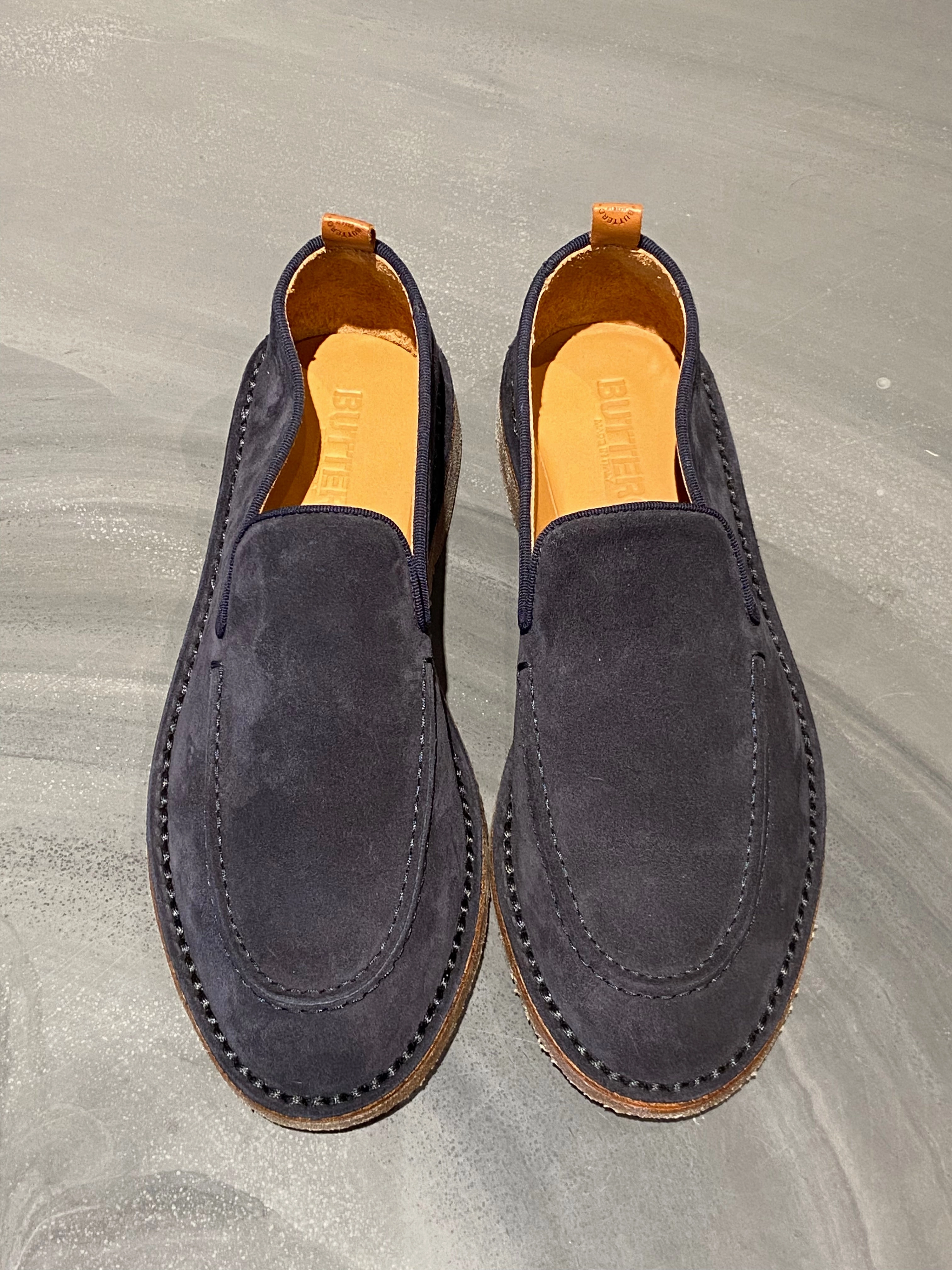 With White Stitching BUTTERO 9320 ARGENTARIO LOAFER SUEDE DARK BLUE