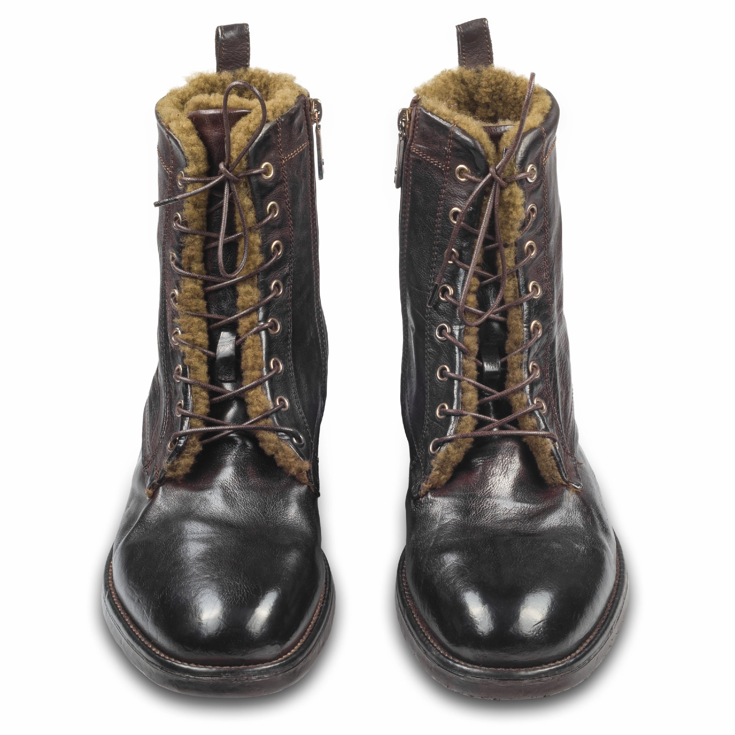 LEMARGO Winterstiefelette Herren mit Lammfell & Reiverschlu dunkelbraun "ebano" - Kalbsleder stonewashed, durchgenht Stiefeletten Mit Seitlicher öffnung