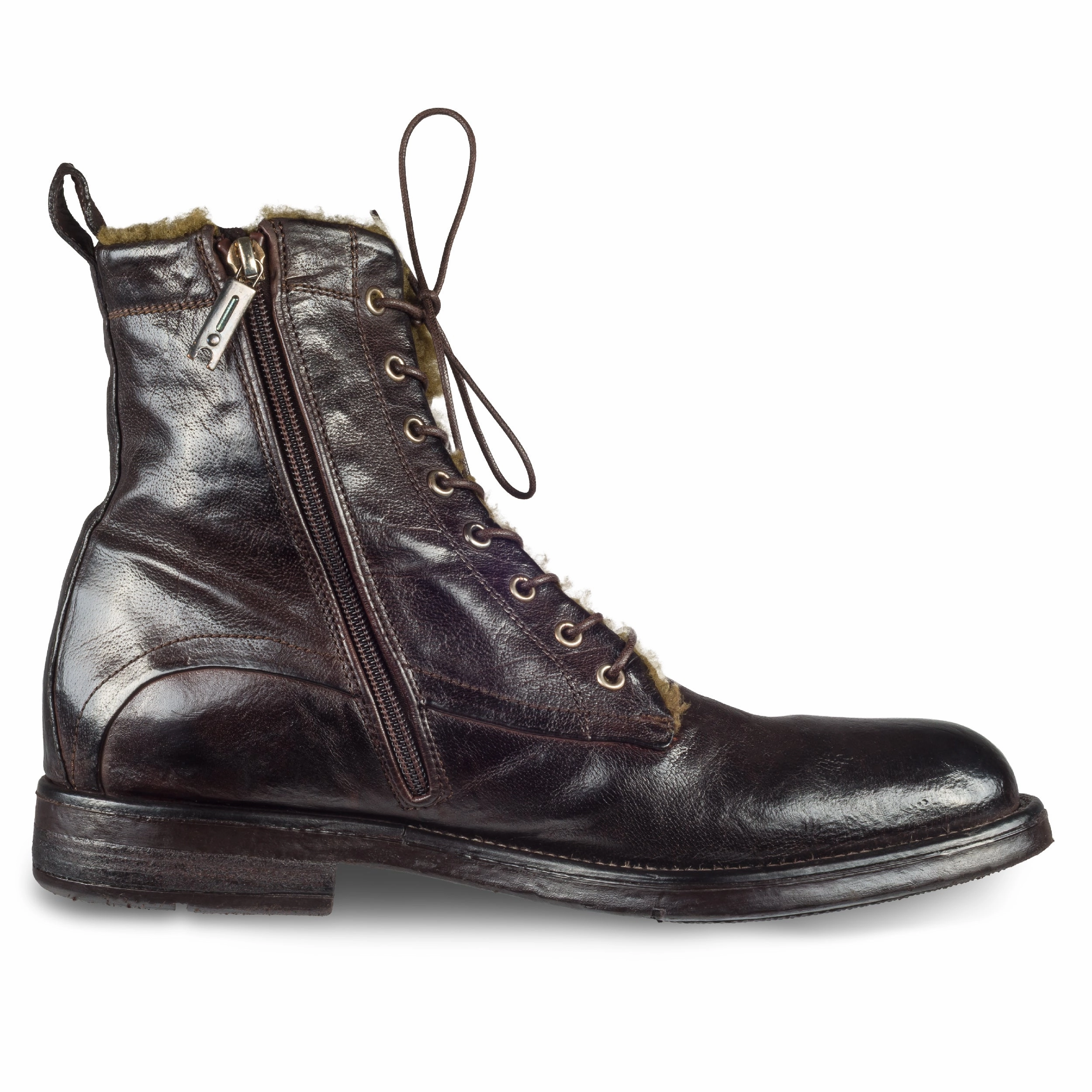 LEMARGO Winterstiefelette Herren mit Lammfell & Reiverschlu dunkelbraun "ebano" - Kalbsleder stonewashed, durchgenht Stiefeletten Trend 2025