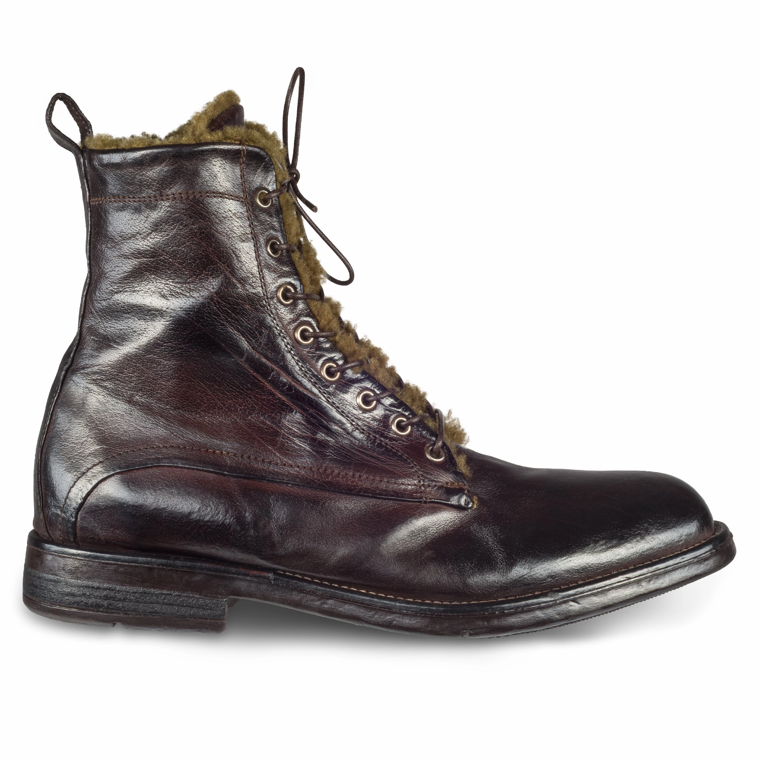 LEMARGO Winterstiefelette Herren mit Lammfell & Reiverschlu dunkelbraun "ebano" - Kalbsleder stonewashed, durchgenht Stiefeletten Braun Keilabsatz