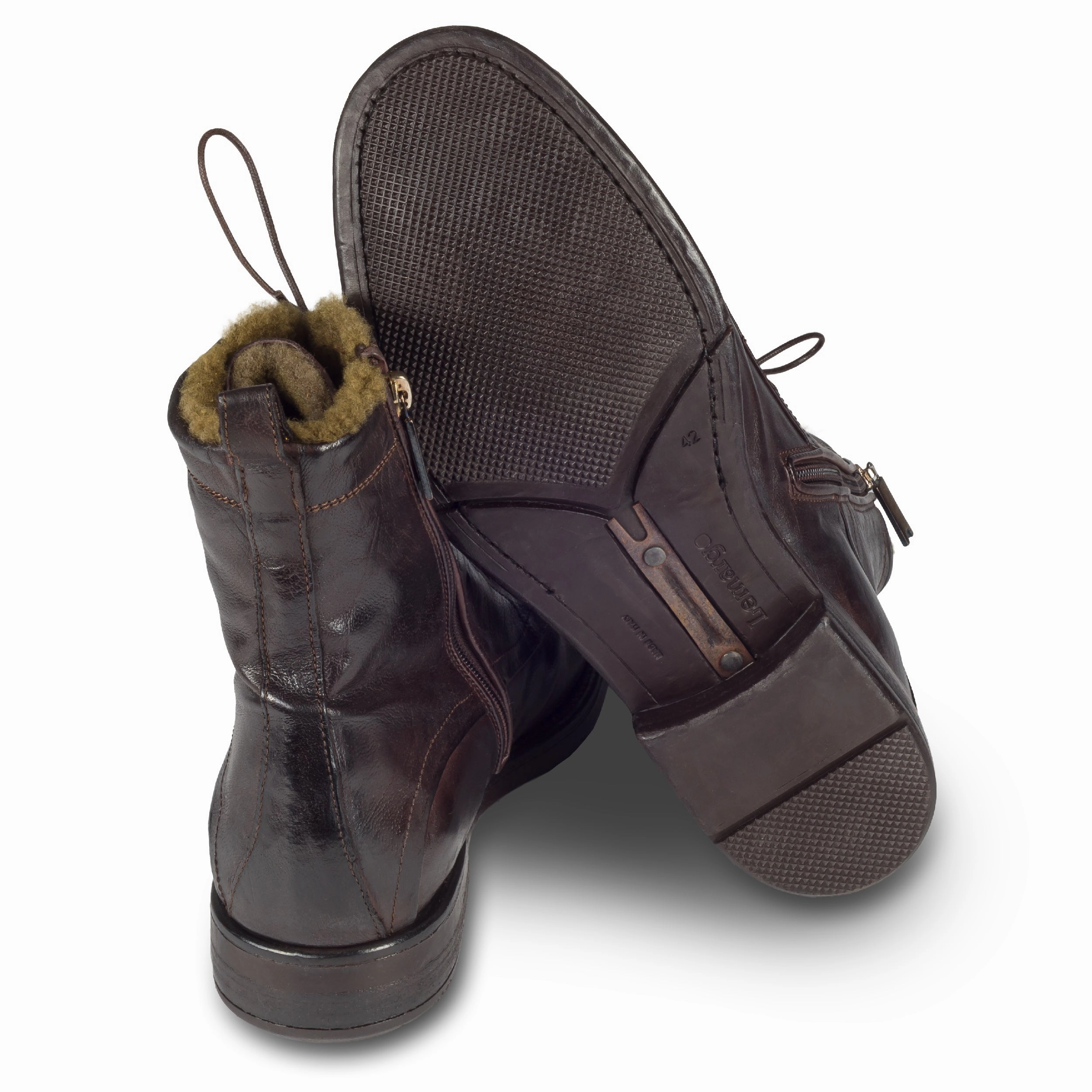 LEMARGO Winterstiefelette Herren mit Lammfell & Reiverschlu dunkelbraun "ebano" - Kalbsleder stonewashed, durchgenht Stiefeletten Und Rock