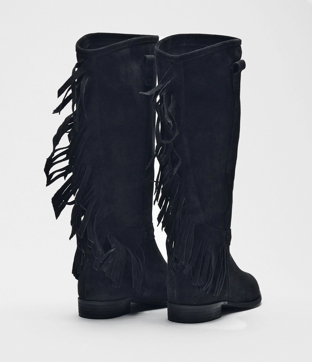 Plateau Stiefel Mit Absatz Fransenstiefel Fanny schwarz