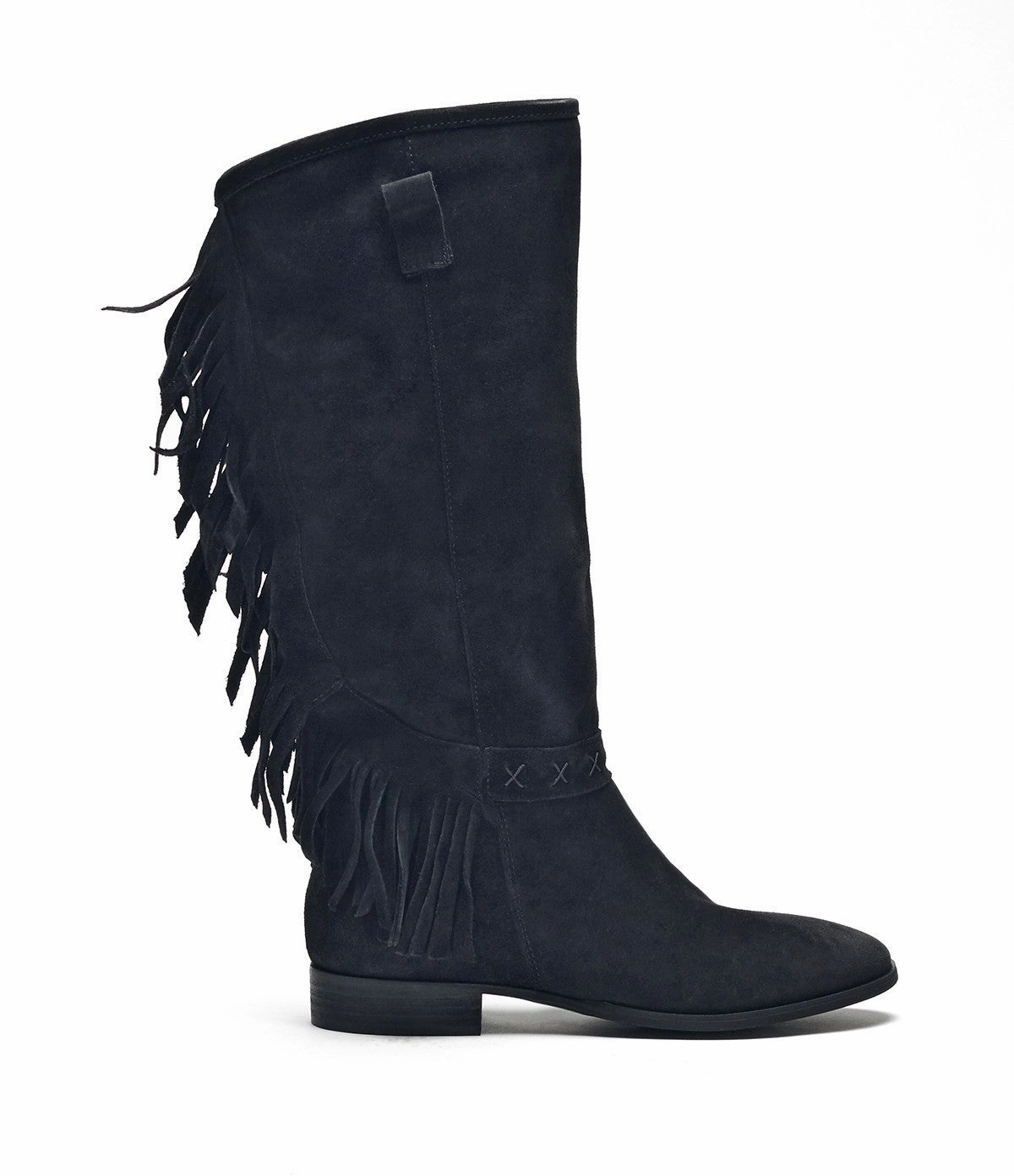 Fransenstiefel Fanny schwarz Rote Wildleder Stiefel