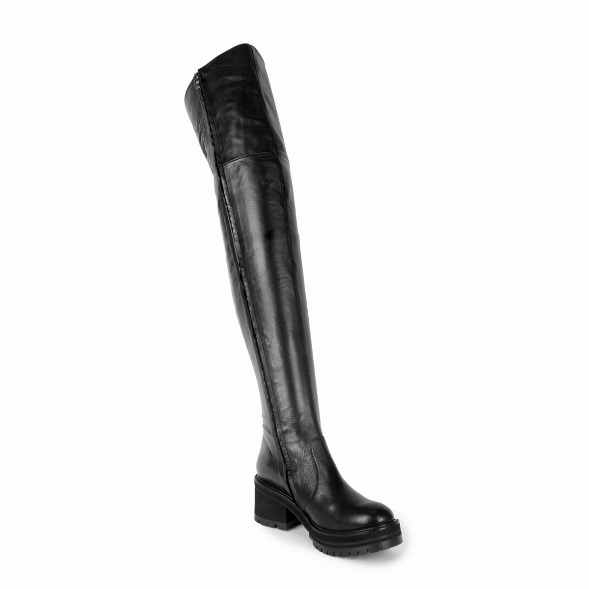 Chunky Overkneestiefel (Modell 570) Leder schwarz Mom Stiefel