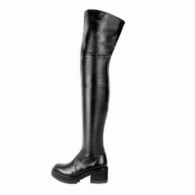 Chunky Overkneestiefel (Modell 570) Leder schwarz Stiefel Lammfell Wasserdicht