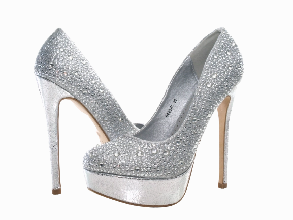 Damen High Heel Plateau Pumps Abendschuhe Stilettos Silver # 6423 World Record High Heels
