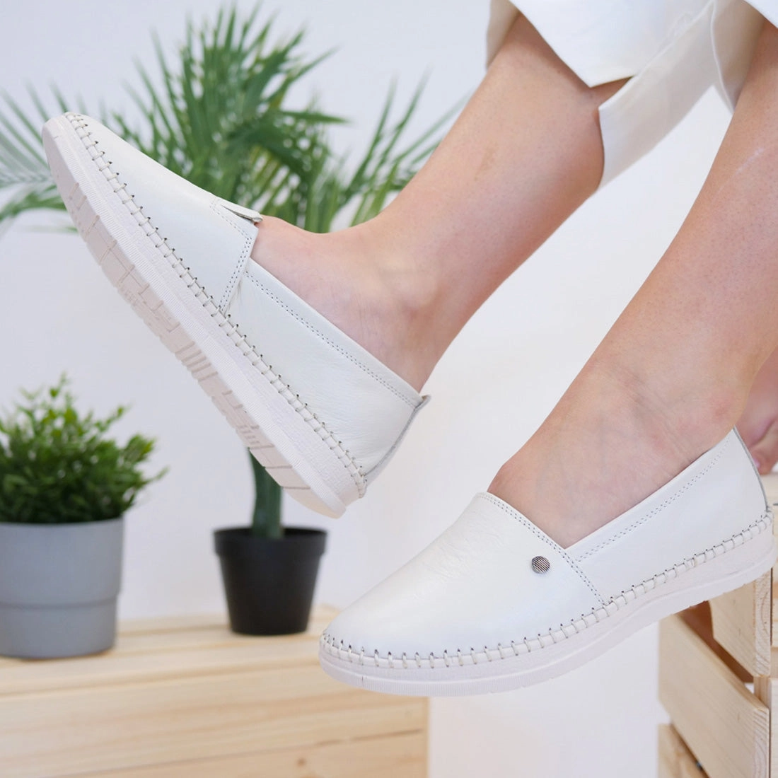 Lederschuhe Enger Bund Damen Mokassins Looke PASCALE