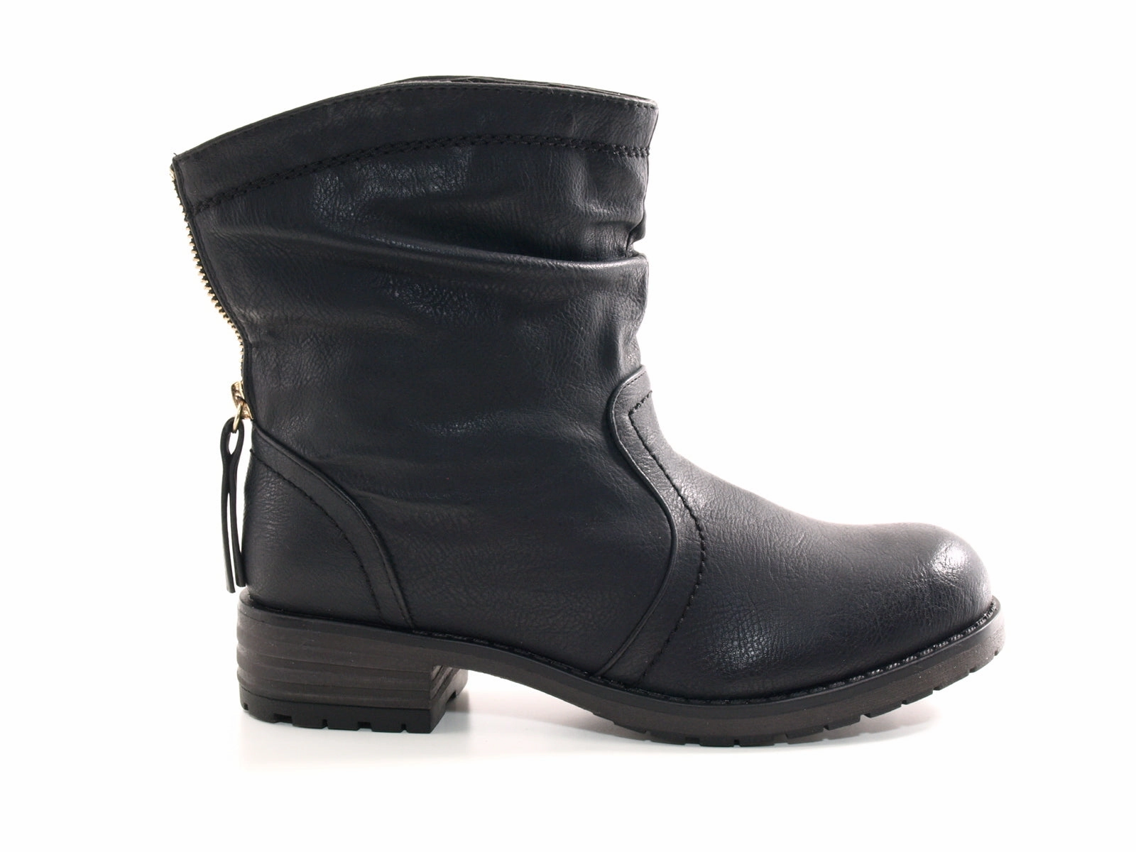 Damen Schlupf Stiefeletten Biker Boots Outdoor Winterboots warm gefttert Black # 032 Stiefeletten Schlammfarben