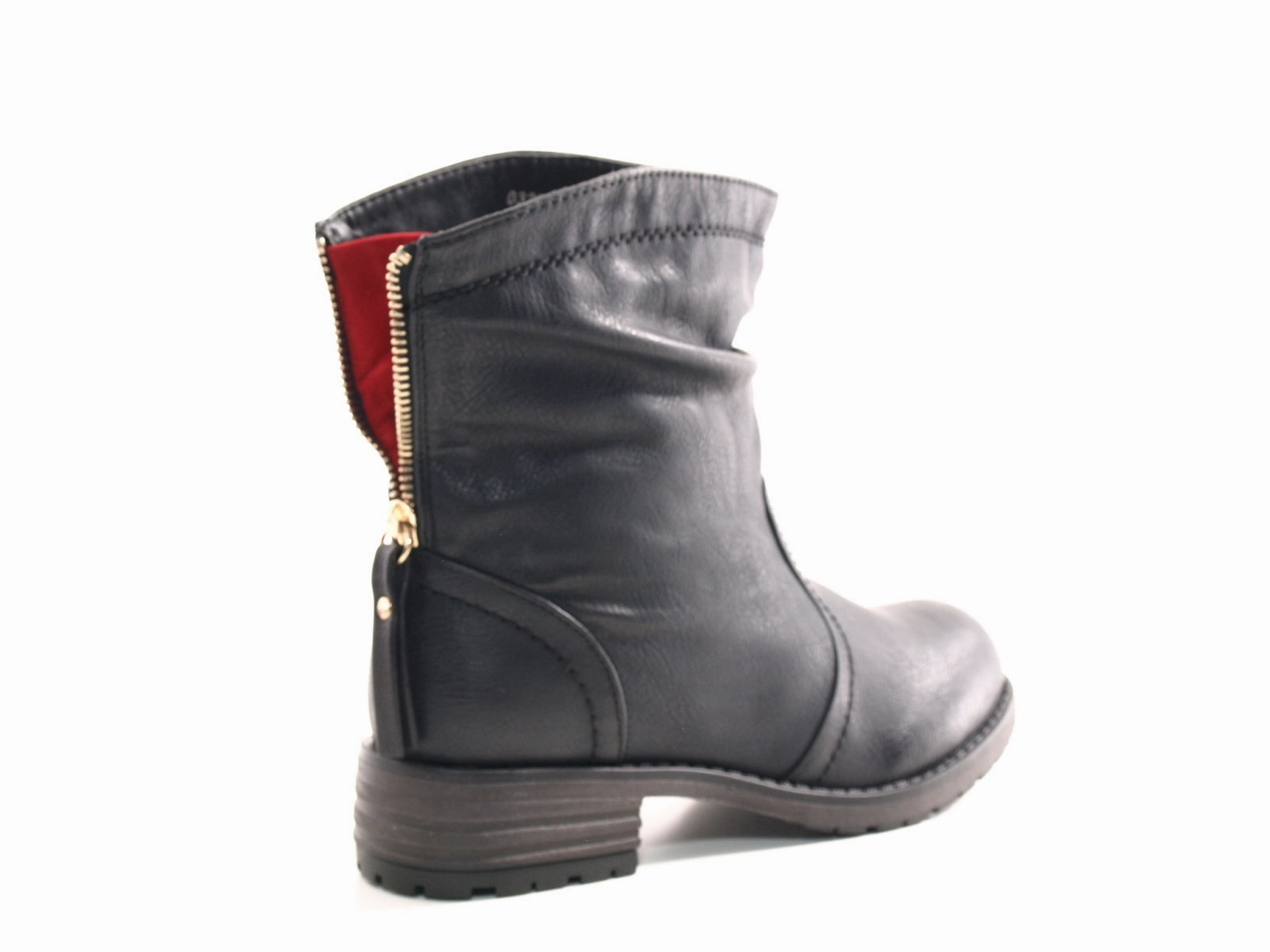 Stiefeletten Flach Weiter Schaft Damen Schlupf Stiefeletten Biker Boots Outdoor Winterboots warm gefttert Black # 032