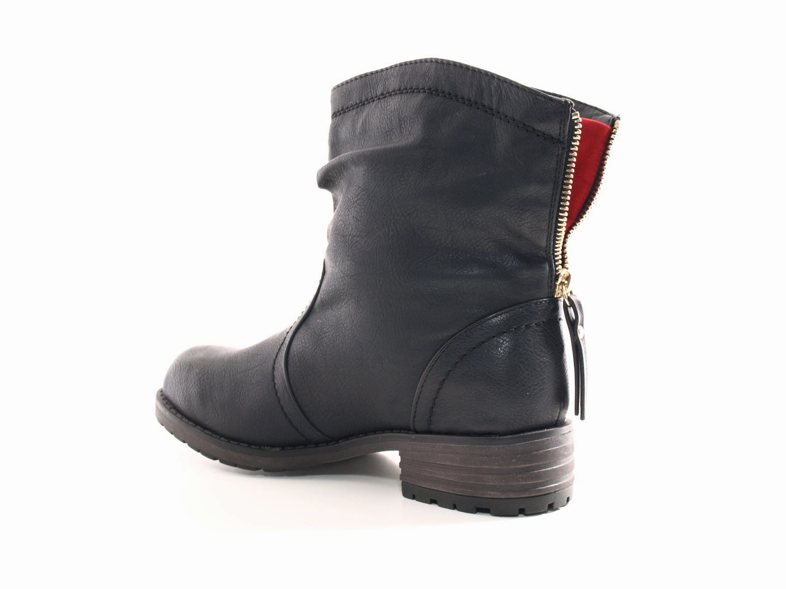 Kuhfell Stiefeletten Damen Schlupf Stiefeletten Biker Boots Outdoor Winterboots warm gefttert Black # 032