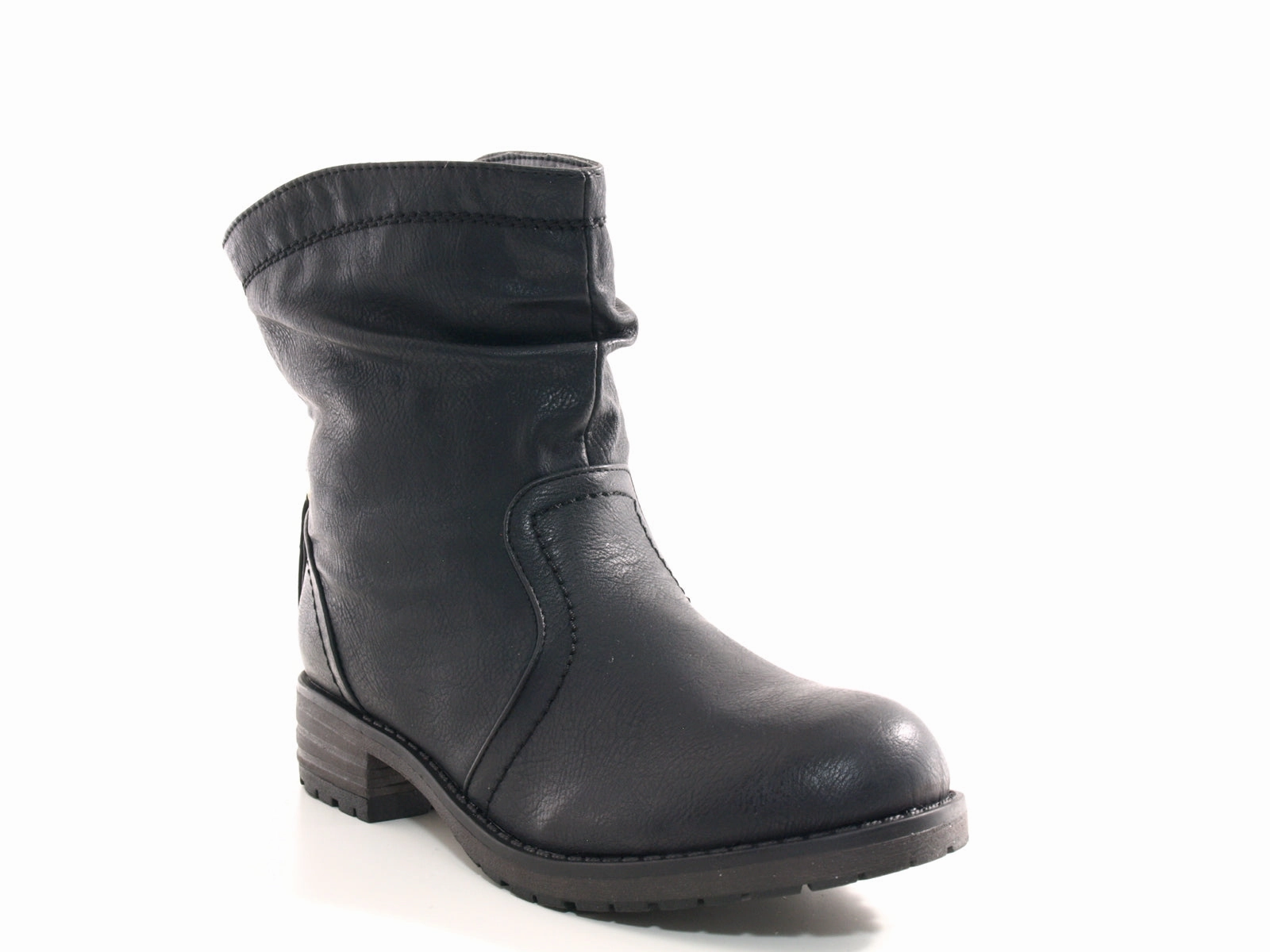 Damen Schlupf Stiefeletten Biker Boots Outdoor Winterboots warm gefttert Black # 032 Stiefeletten Mit Leichtem Absatz