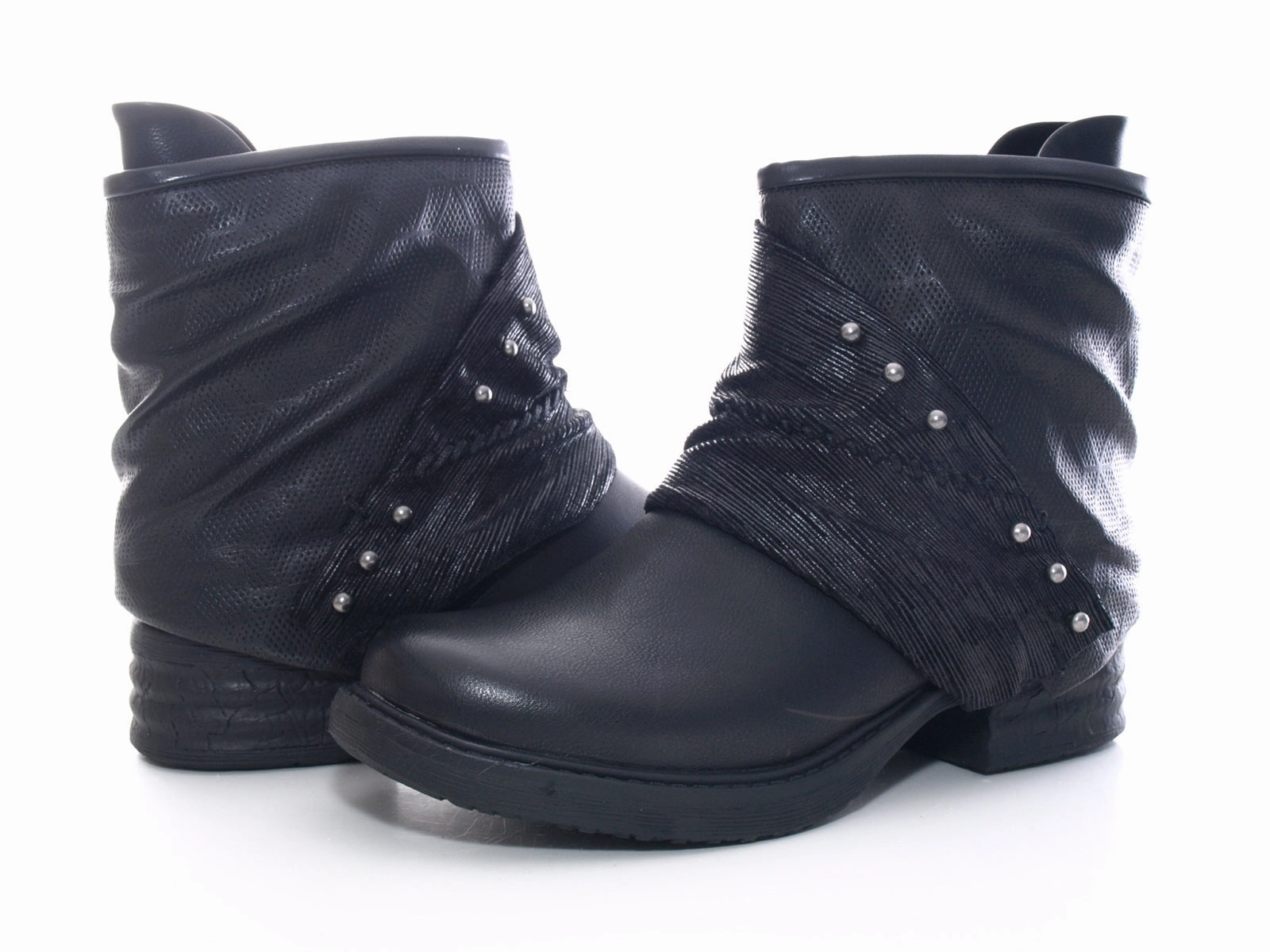 Damen Stiefeletten Biker Boots Outdoor Winterboots warm gefttert Black # 3127 Stiefeletten Mit Absatz Kombinieren