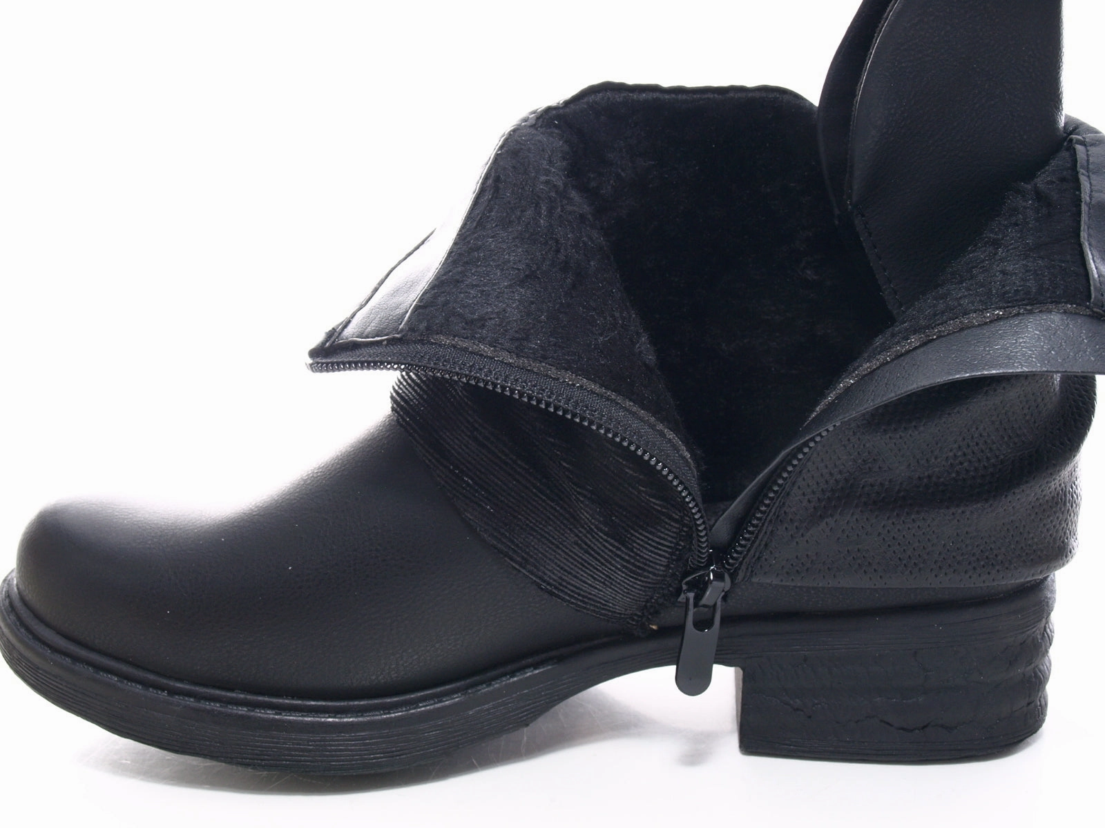 Damen Stiefeletten Biker Boots Outdoor Winterboots warm gefttert Black # 3127 Stiefeletten Mit Nieten Absatz