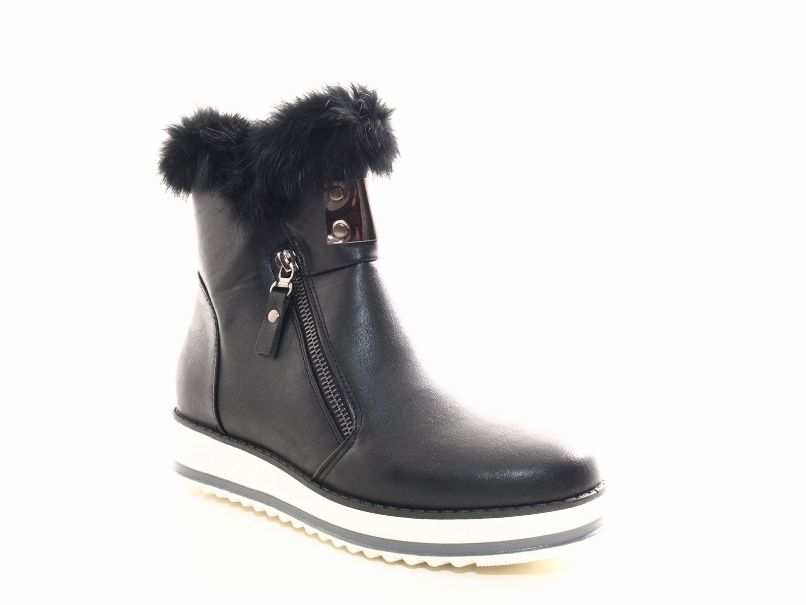 Damen Stiefeletten Biker Boots Outdoor Winterboots warm gefttert Black # 931 Cowboy Stiefeletten Weite H