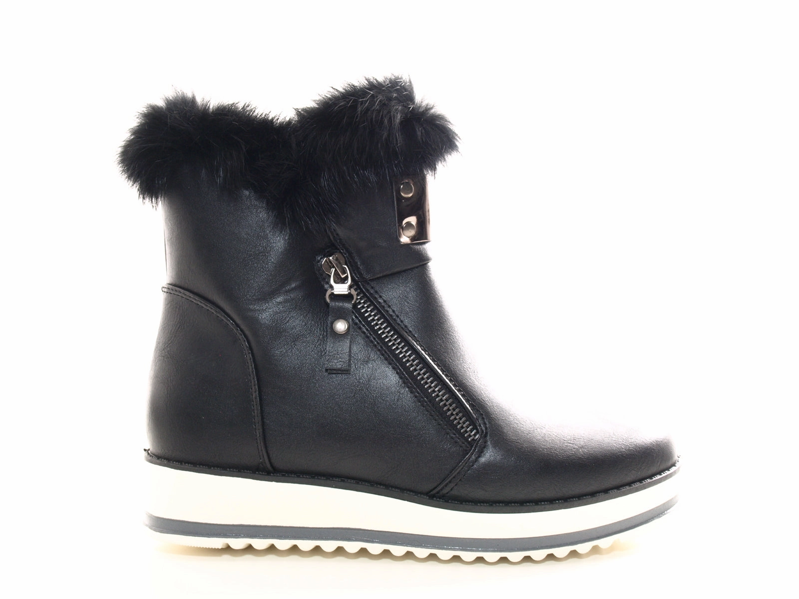 Leder Stiefeletten Sale Damen Stiefeletten Biker Boots Outdoor Winterboots warm gefttert Black # 931