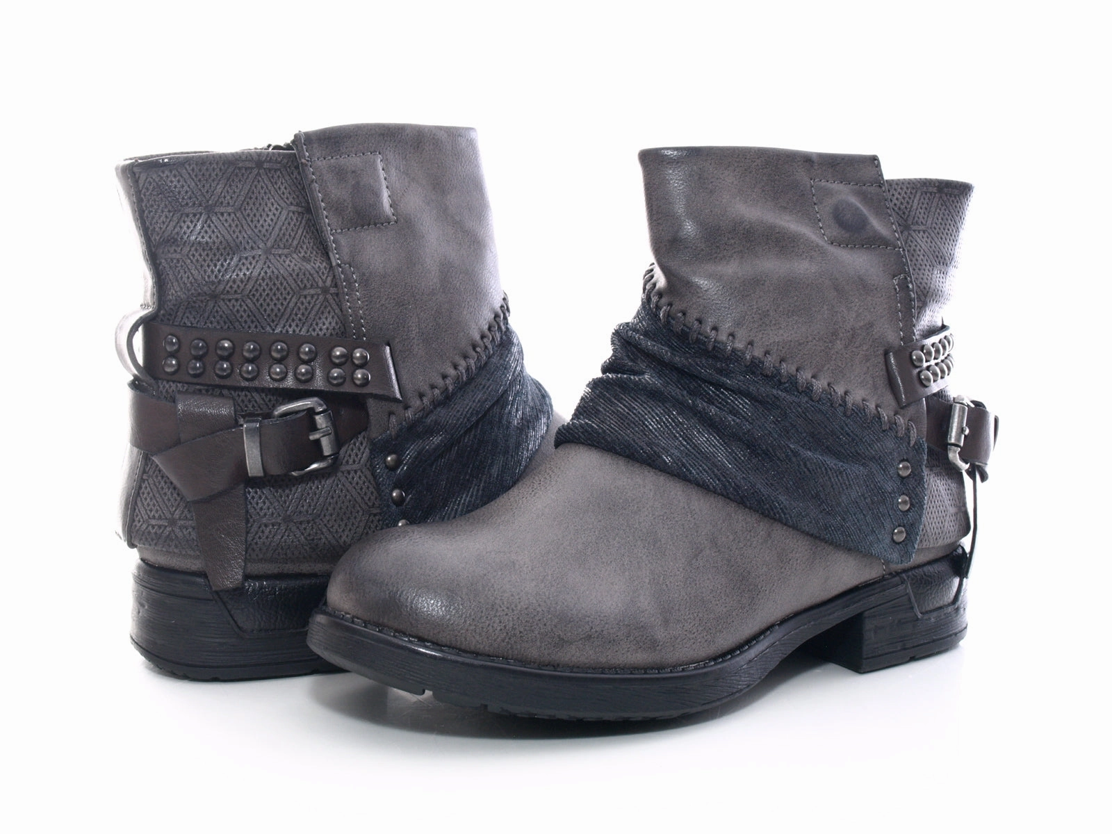 Stiefeletten Fell Damen Stiefeletten Biker Boots Outdoor Winterboots warm gefttert Grey # 283